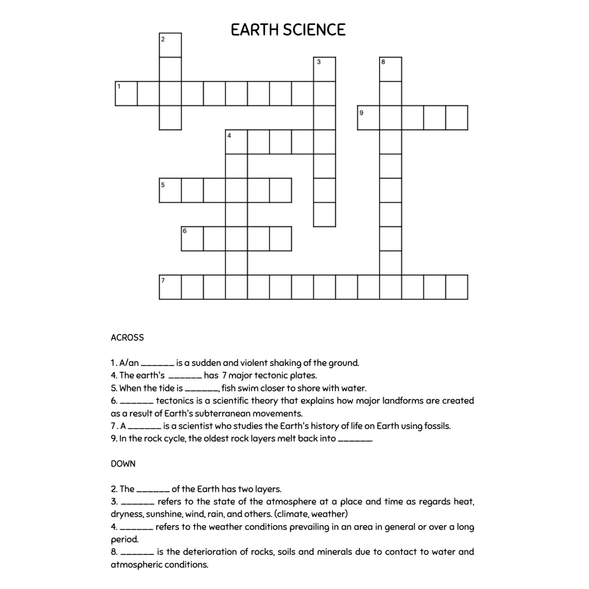 4th Grade Science Crossword Puzzles 0771 - Image 2