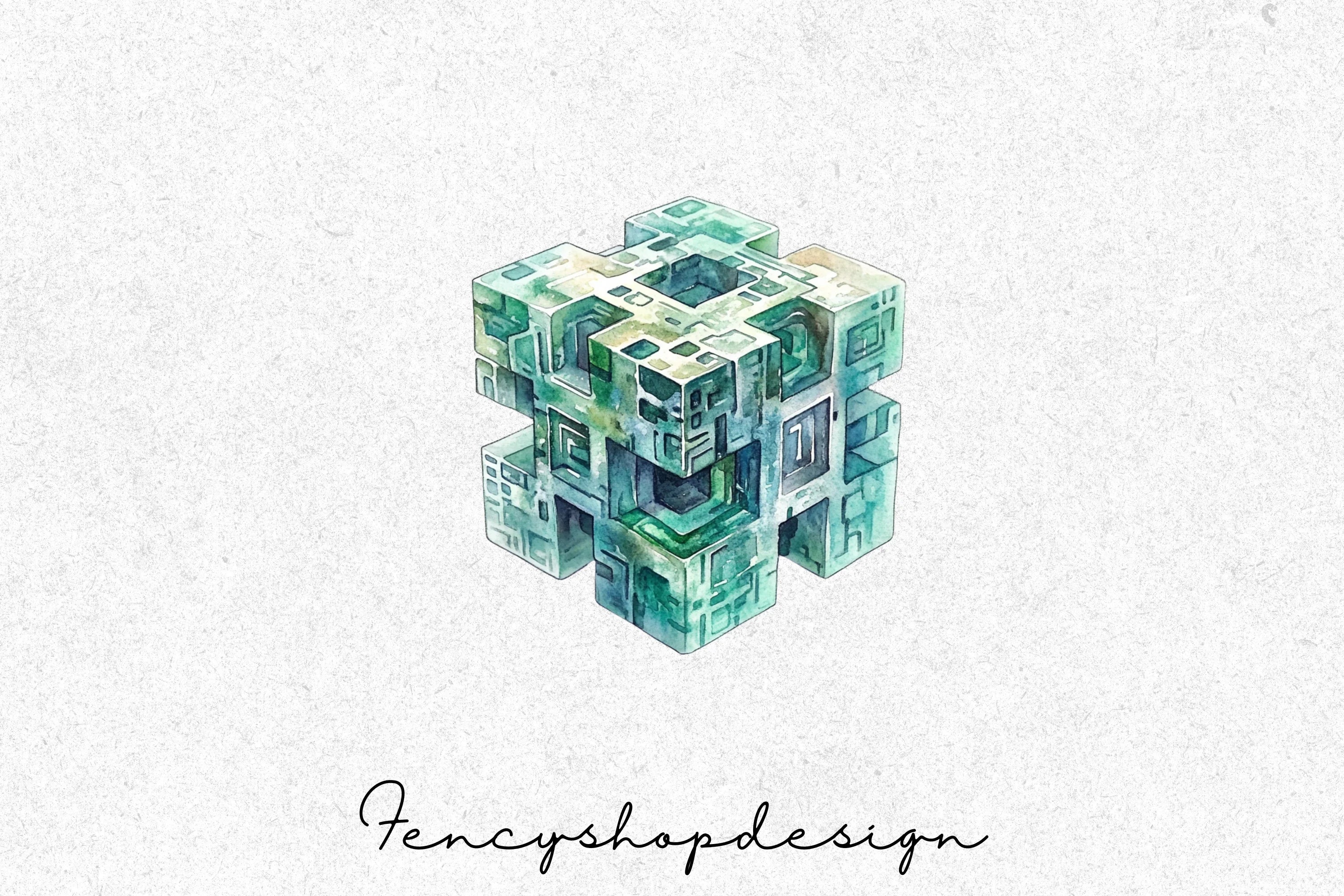 Abstract Blue Green Geometric Cubes Clipart Bundle - Image 6