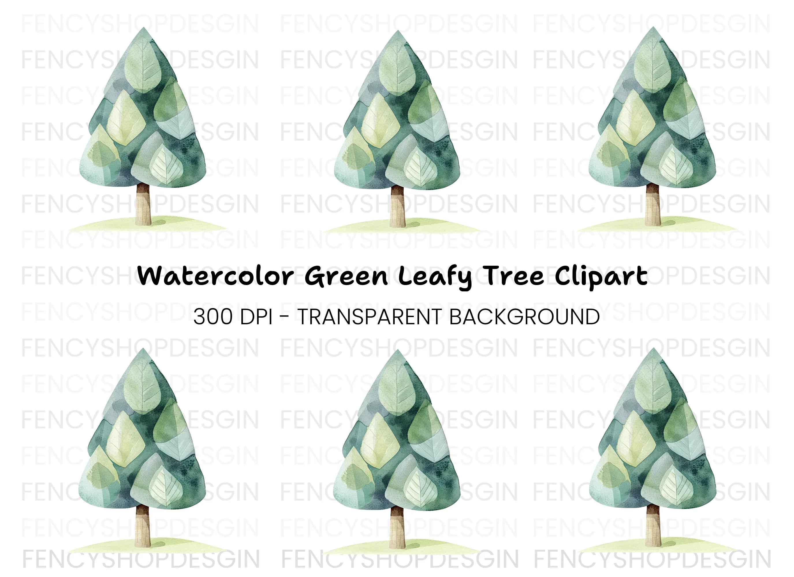 Abstract Green Tree Clipart Bundle