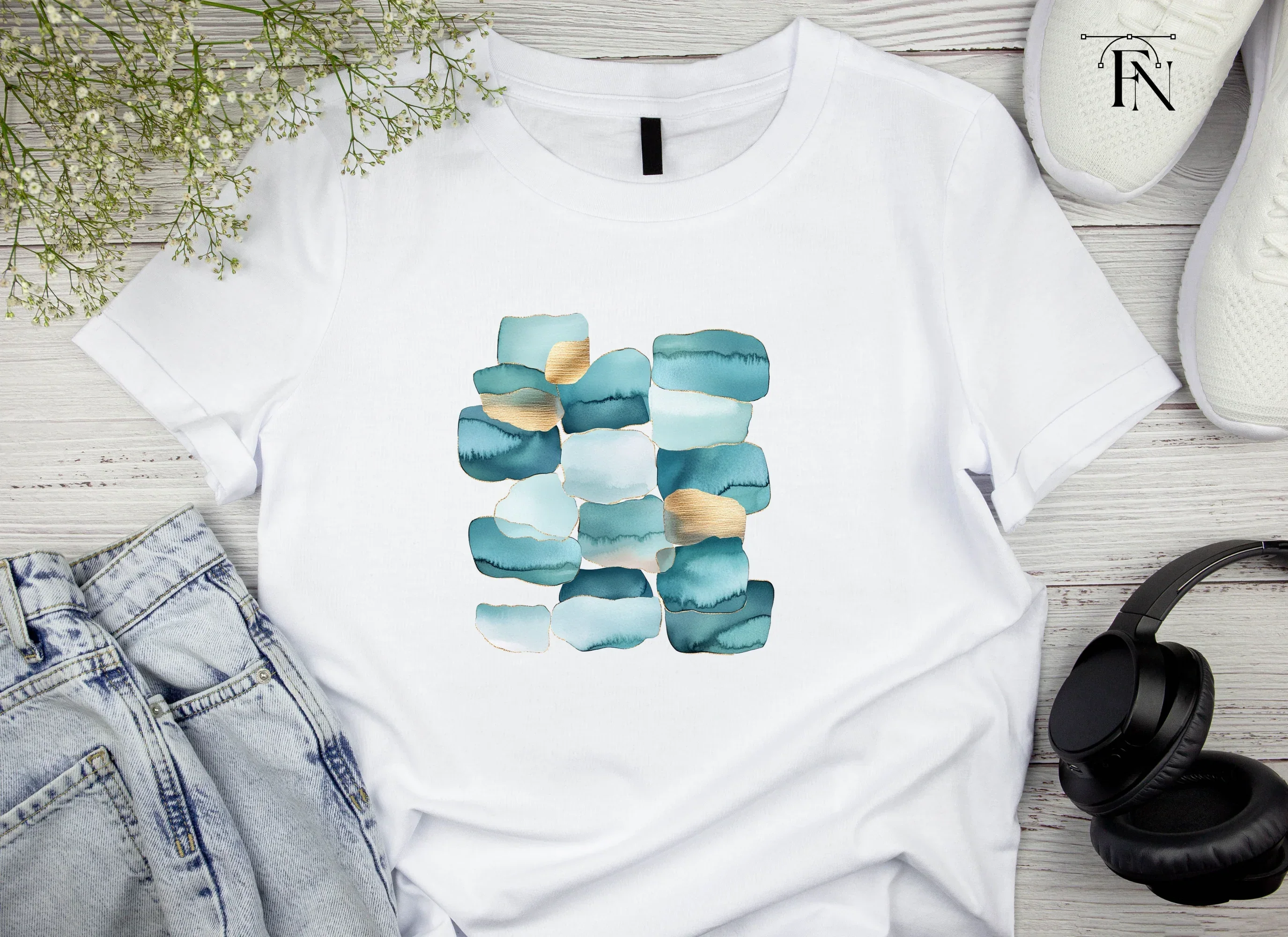 Abstract Teal Gold Shapes Clipart Bundle - Image 5