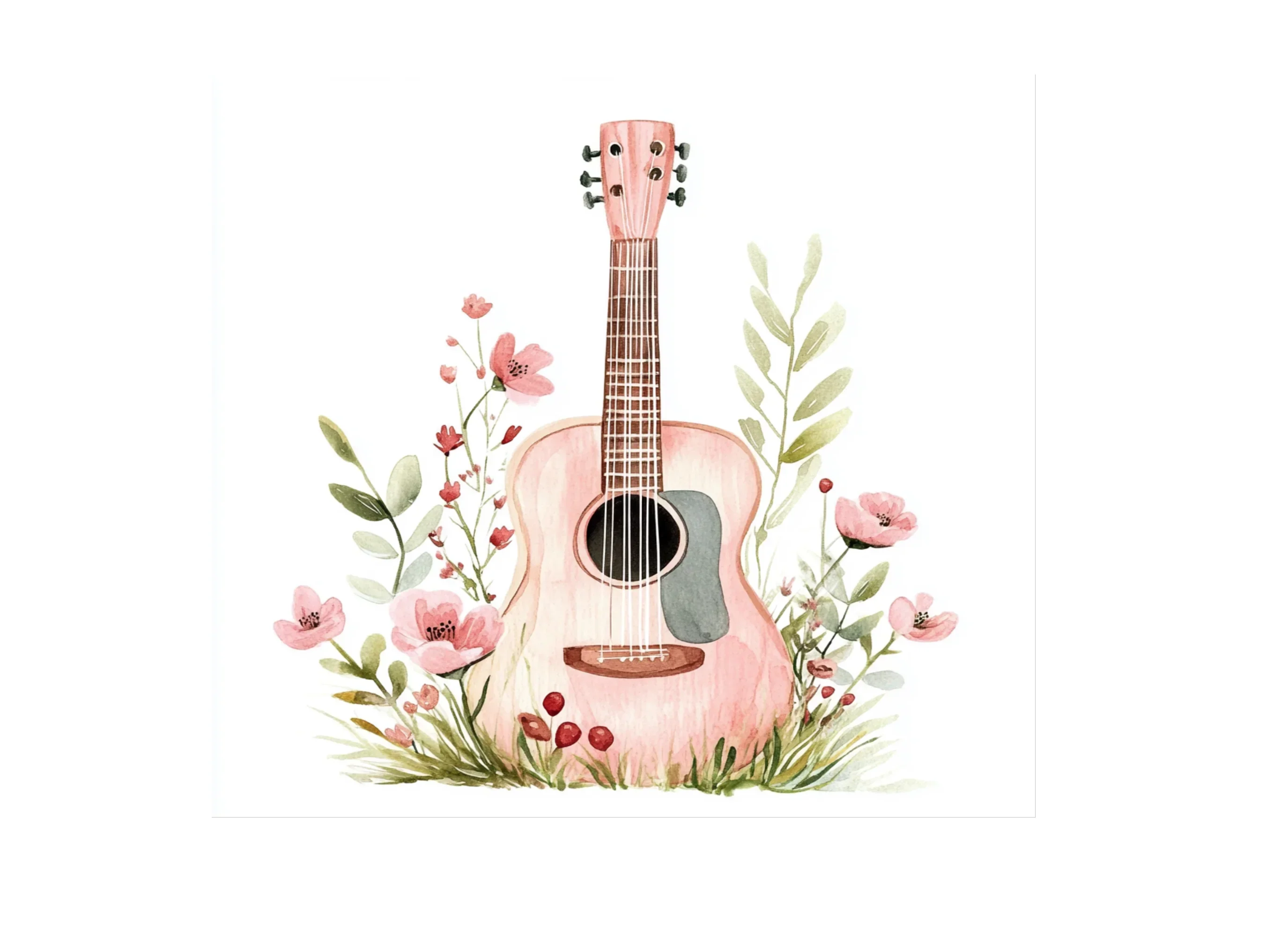 Acoustic Guitar with Flowers Clipart Bundle - Image 2