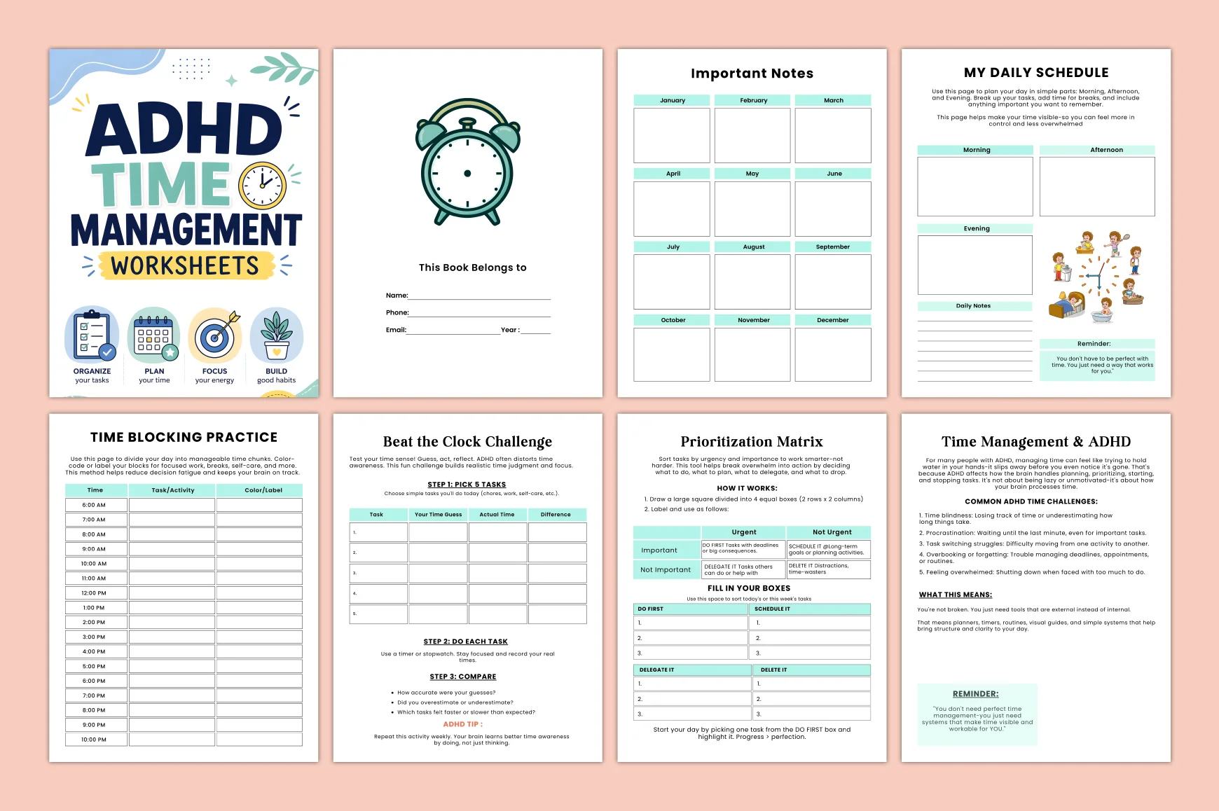 Adhd Time Management Worksheets Workbook - Image 2