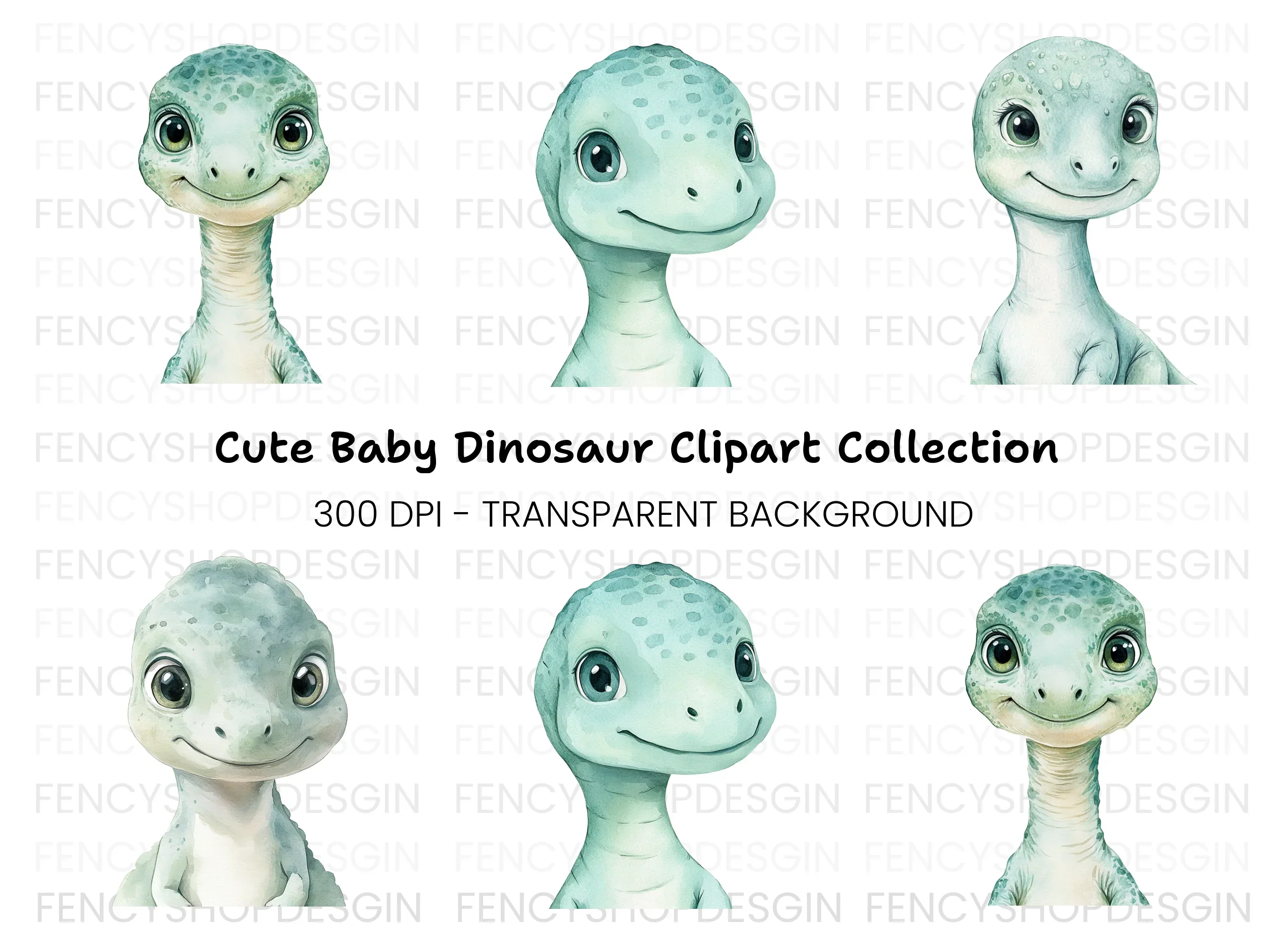 Adorable Baby Dinosaur Faces Clipart Bundle