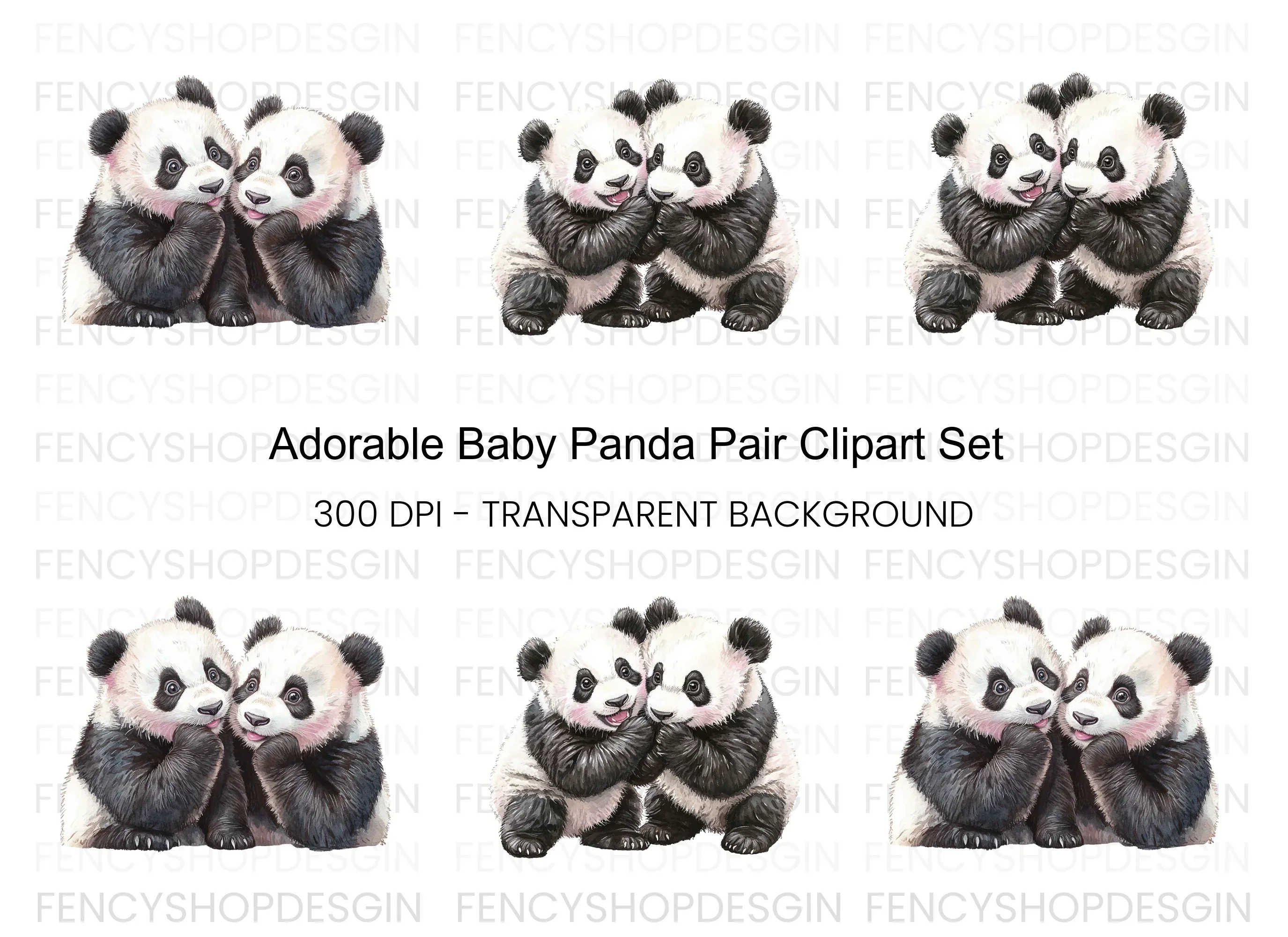 Adorable Baby Panda Friends Clipart Bundle