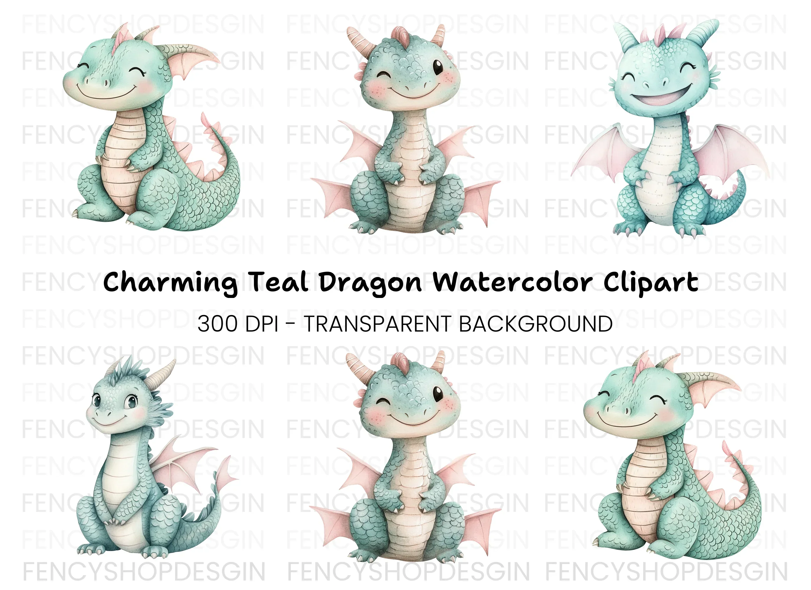 Adorable Cartoon Dragon Illustrations Clipart Bundle