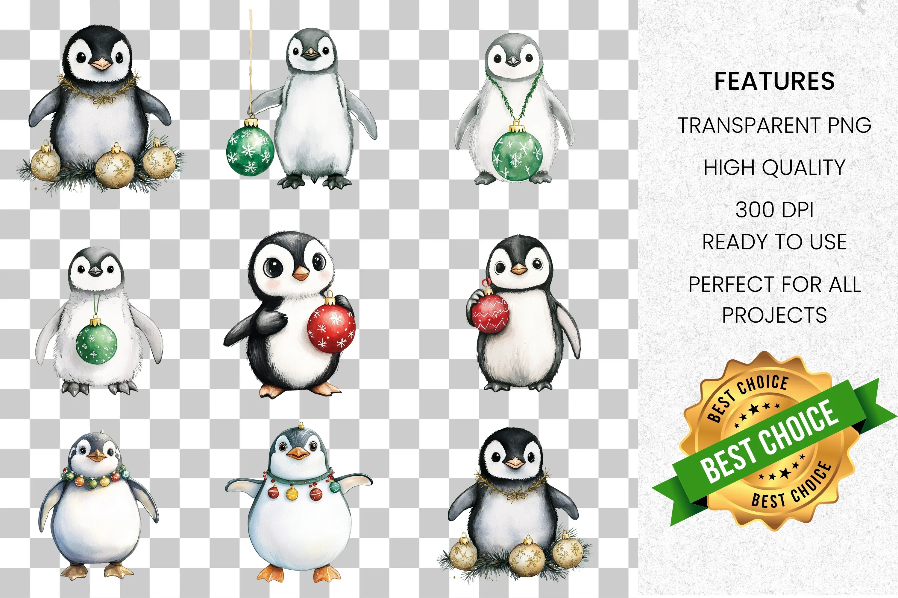 Adorable Christmas Penguin Clipart Bundle - Image 2