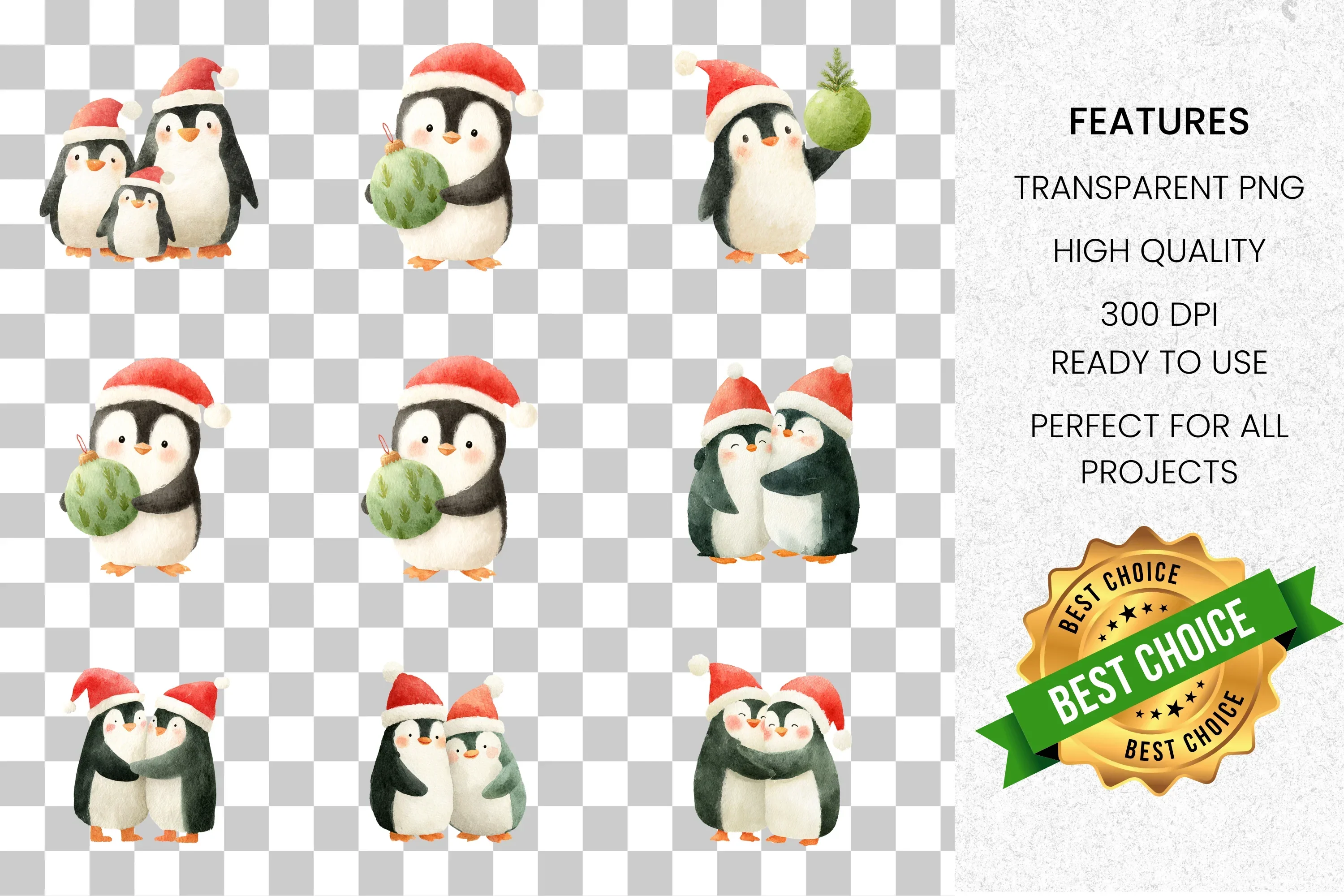Adorable Christmas Penguin Family Clipart Bundle - Image 2