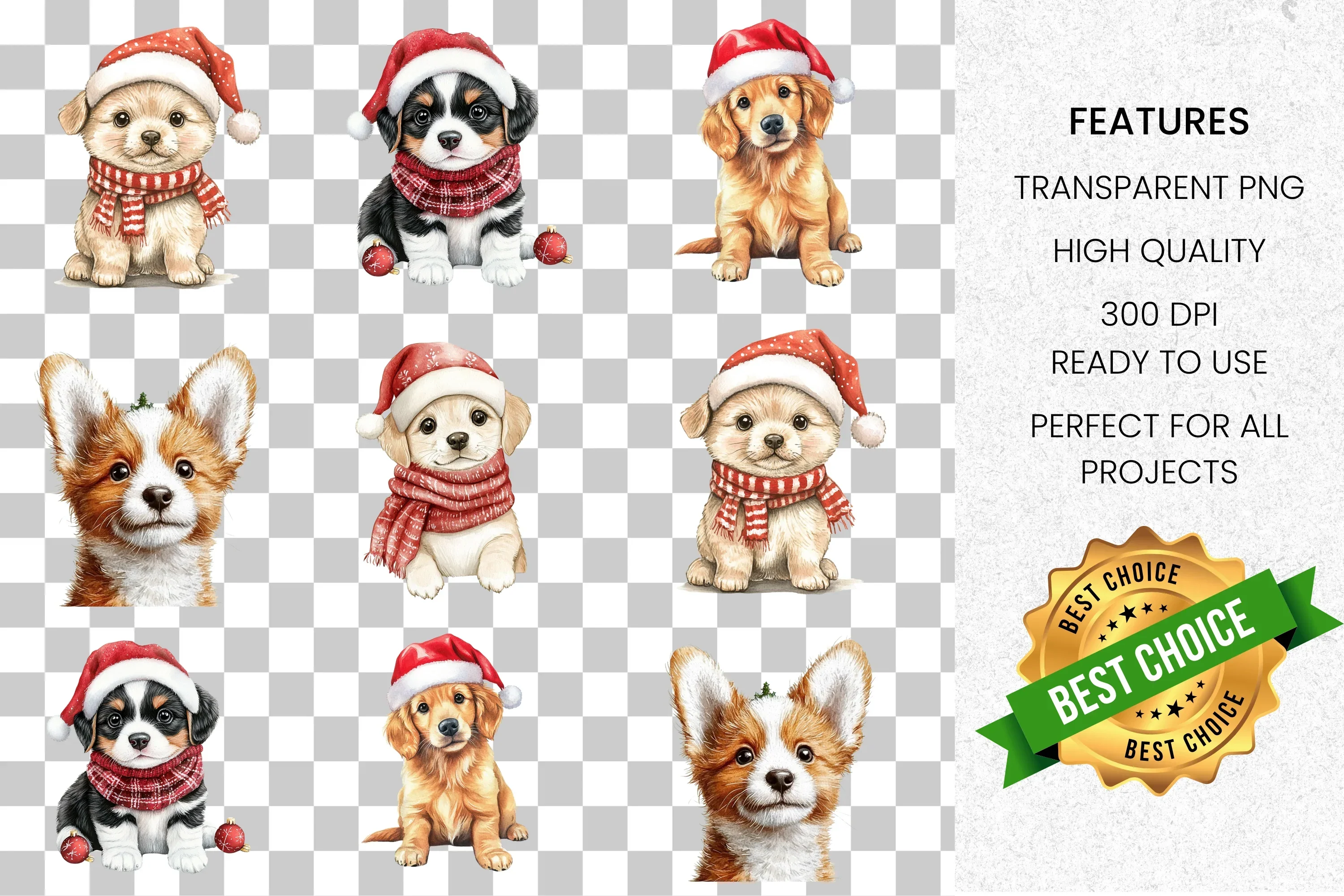 Adorable Christmas Puppies Clipart Bundle - Image 8