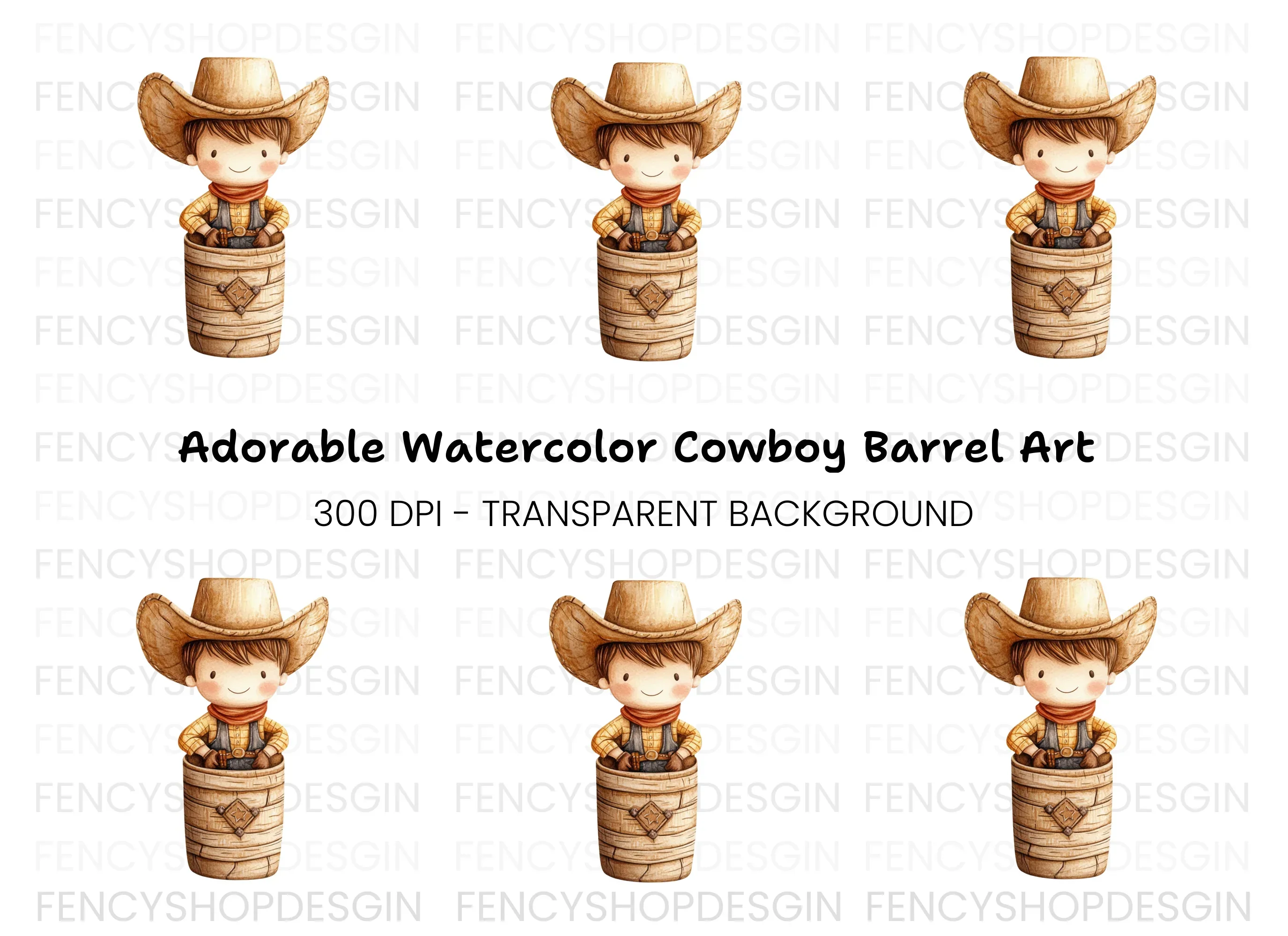Adorable Cowboy in Barrel Clipart Bundle