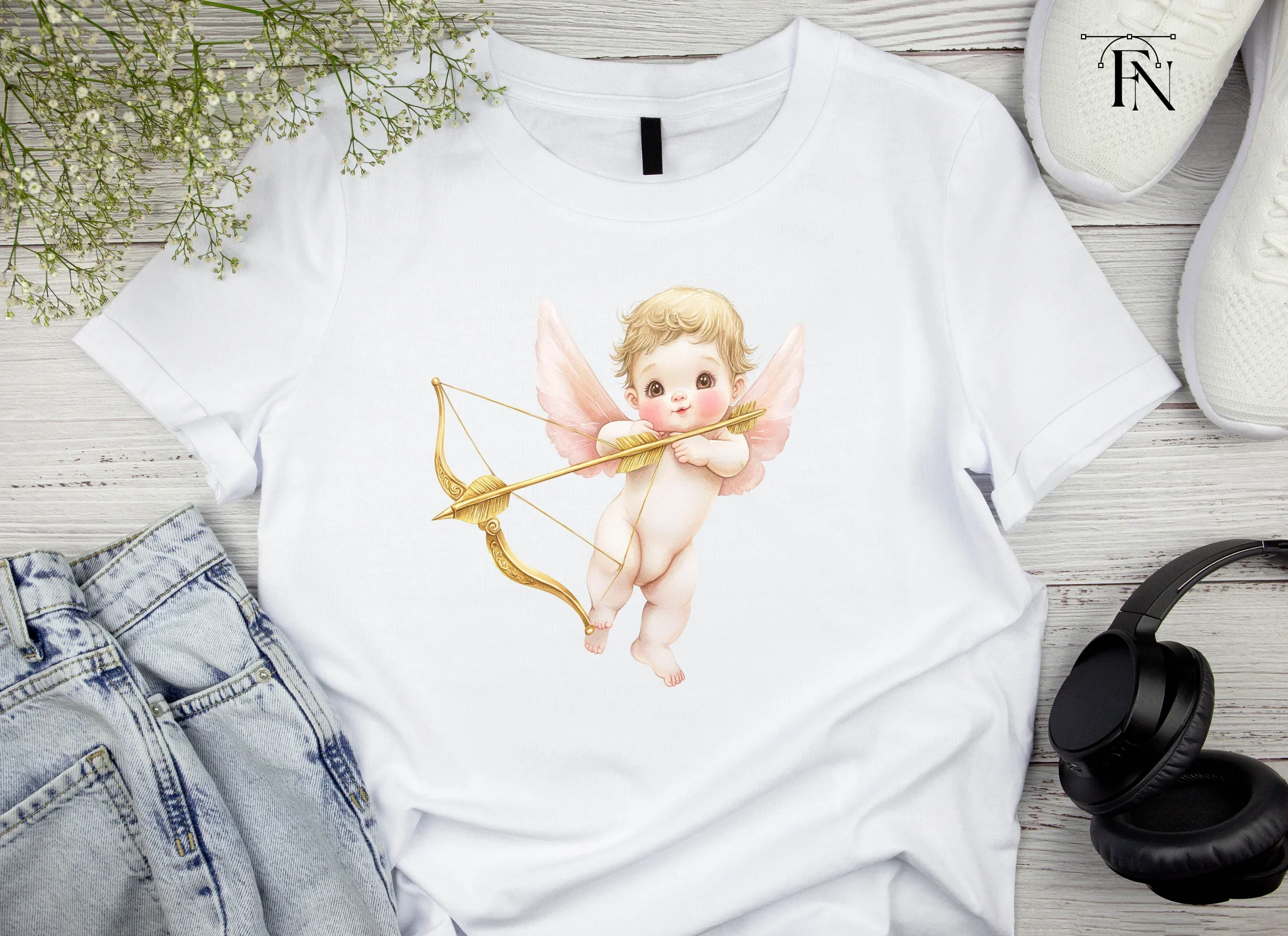 Adorable Cupid Angels with Bows Clipart Bundle - Image 4