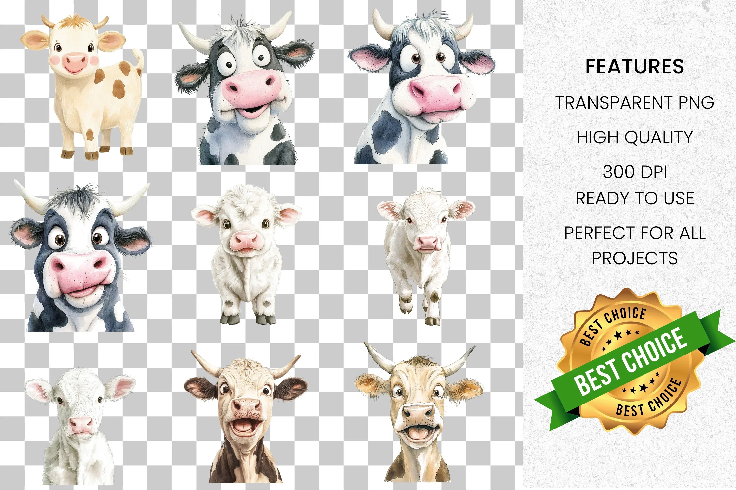 Adorable Farm Animal Cow Clipart Bundle - Image 2