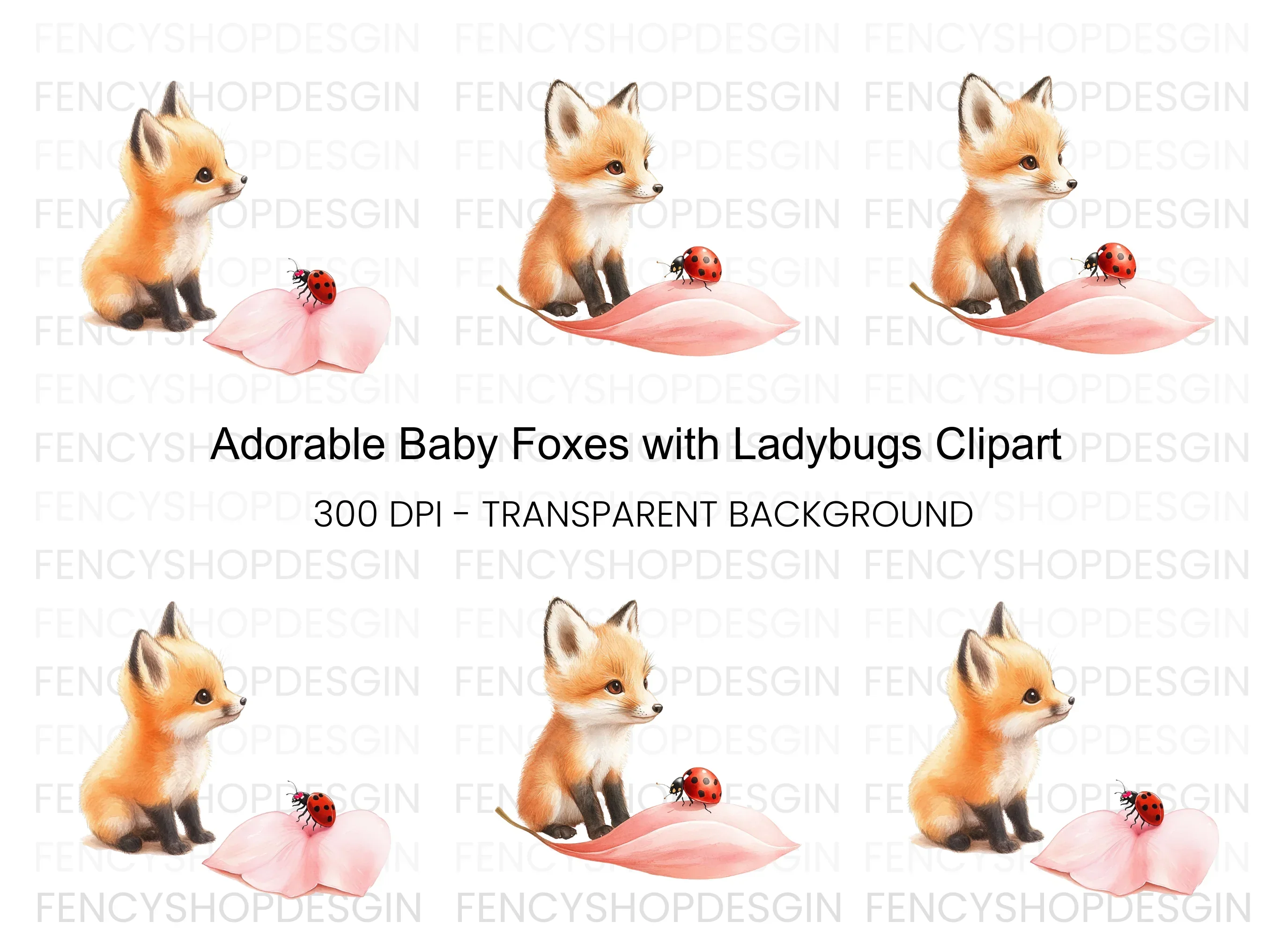 Adorable Fox and Ladybug Clipart Bundle