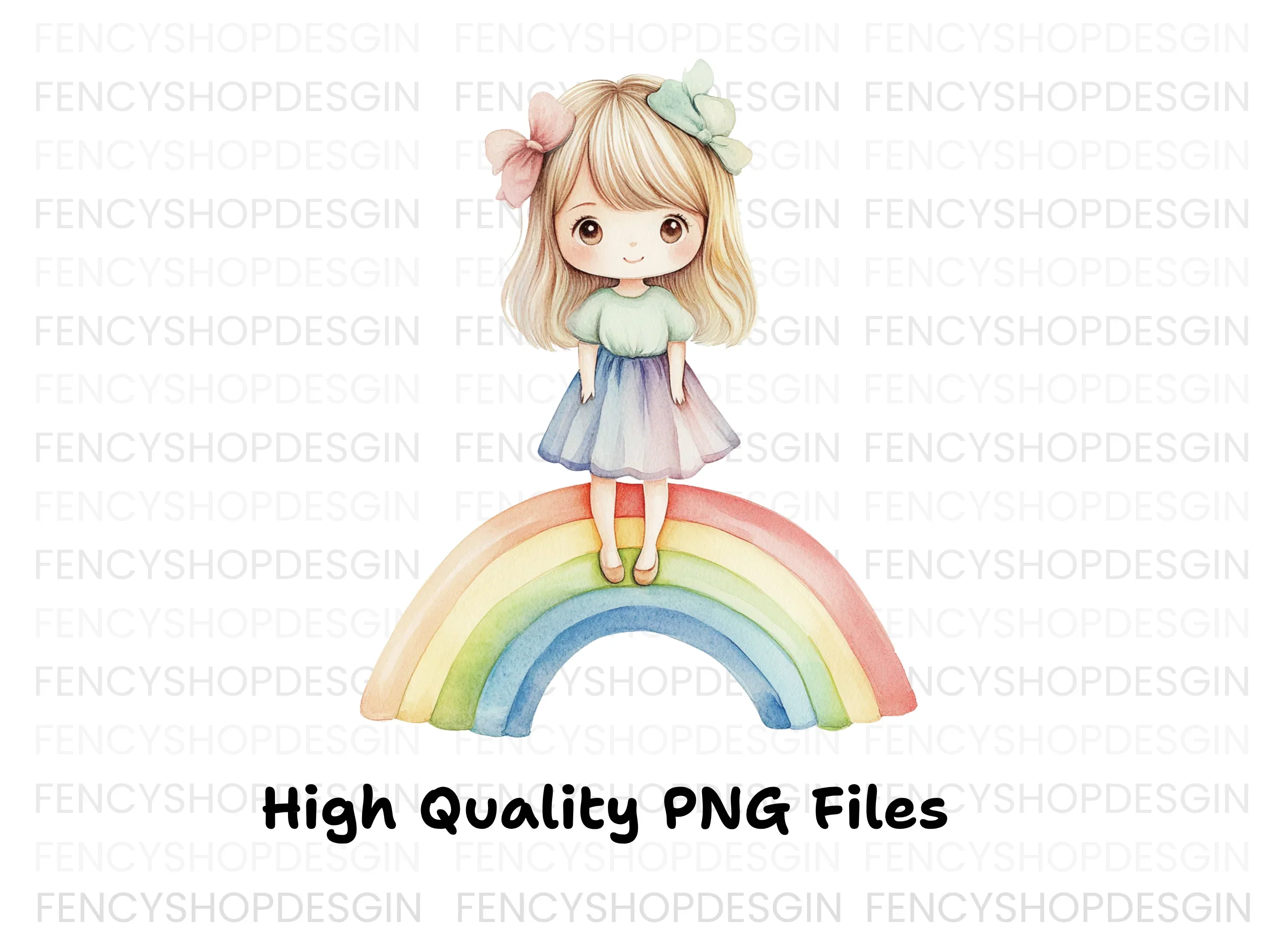 Adorable Girl Standing on Rainbow Clipart Bundle - Image 3