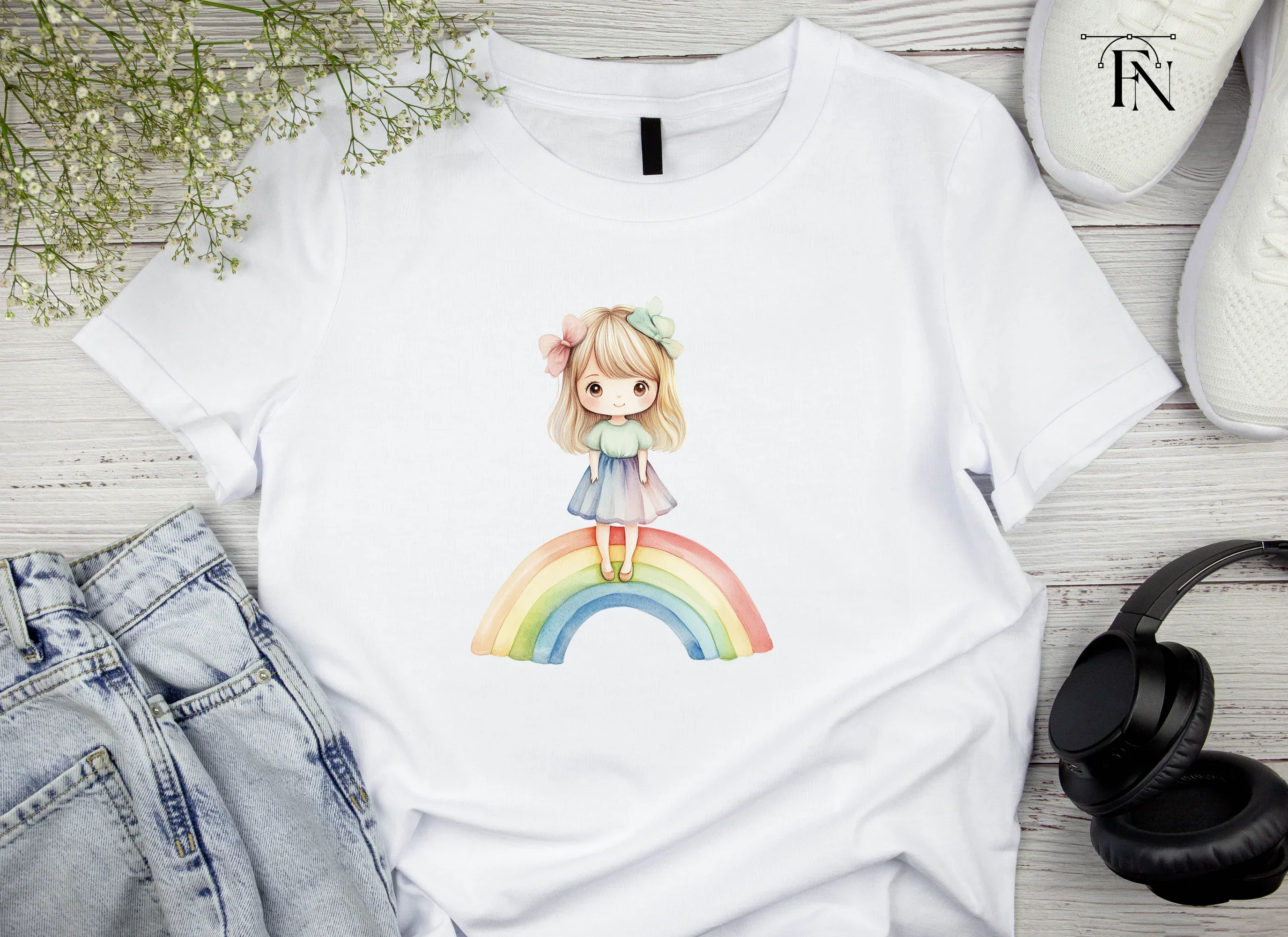 Adorable Girl Standing on Rainbow Clipart Bundle - Image 4