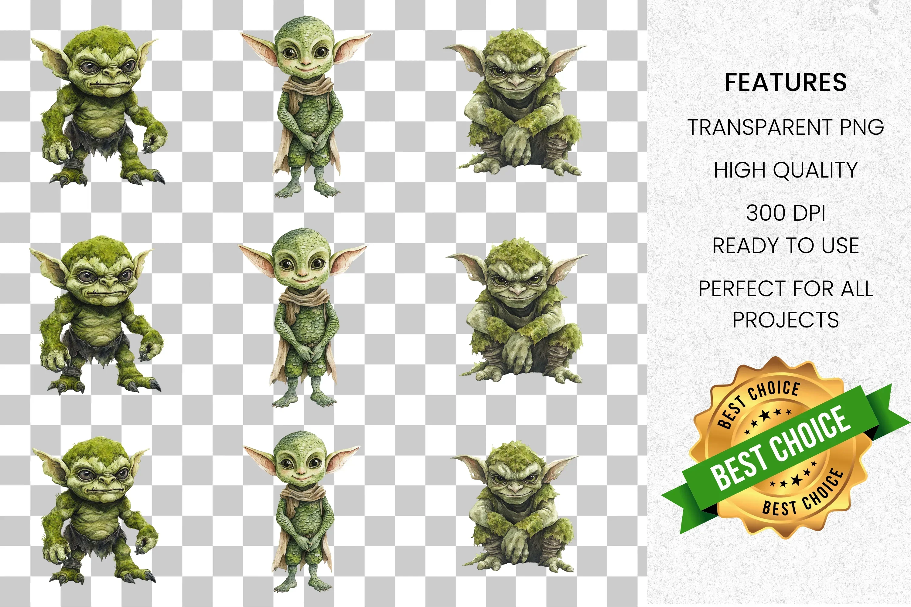 Adorable Green Fantasy Creature Clipart Bundle - Image 8