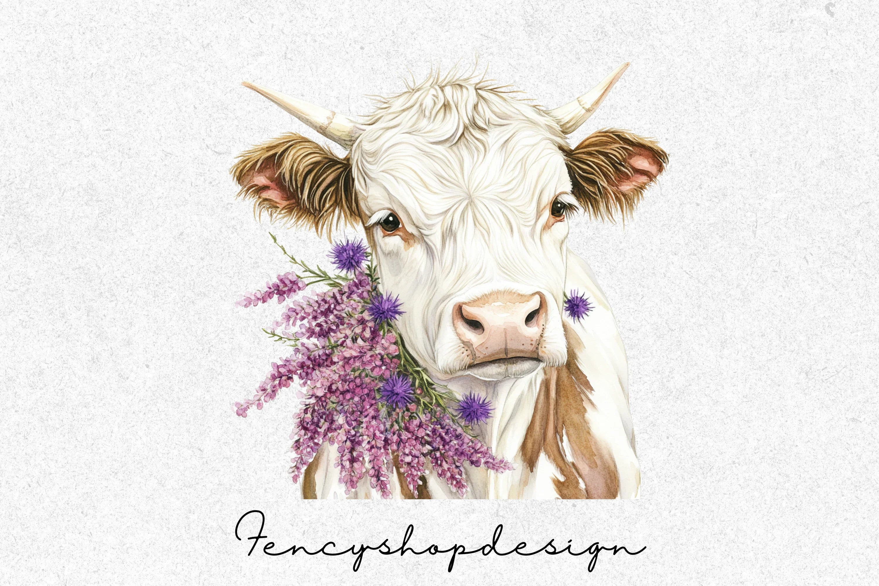 Adorable Highland Cows with Flowers Clipart Bundle - Image 3