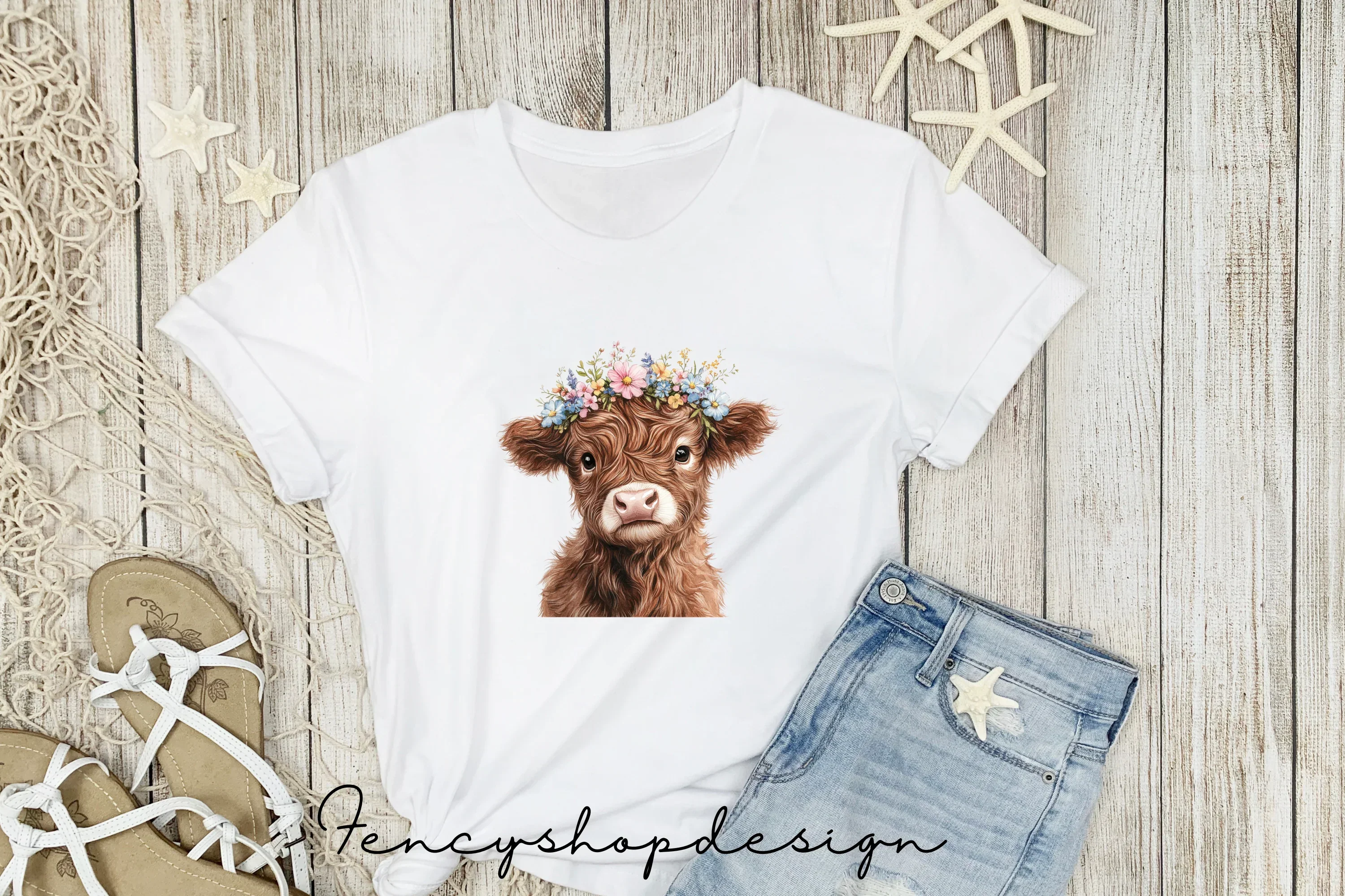 Adorable Highland Cows with Flowers Clipart Bundle - Image 4