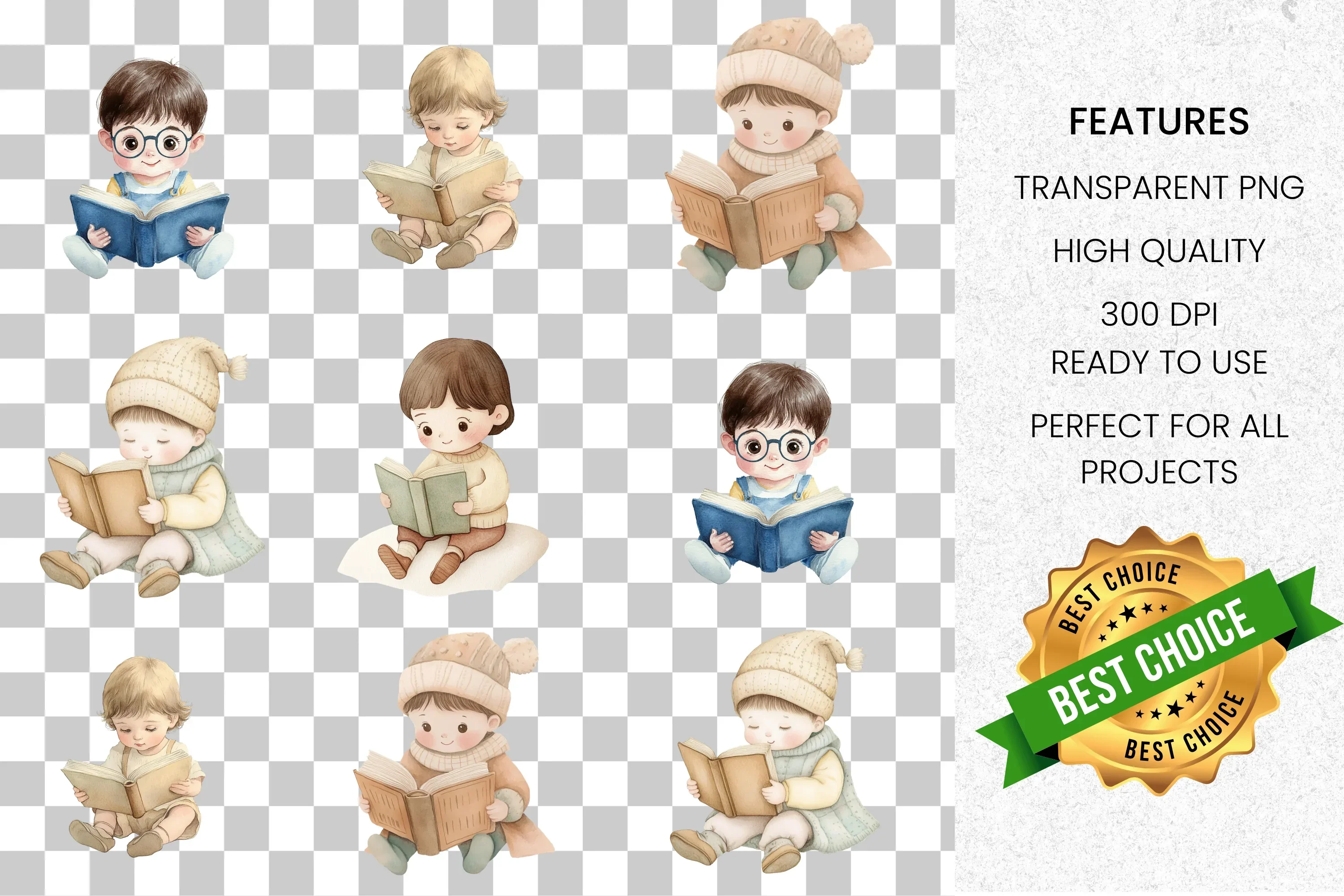 Adorable Kids Reading Books Clipart Bundle - Image 2