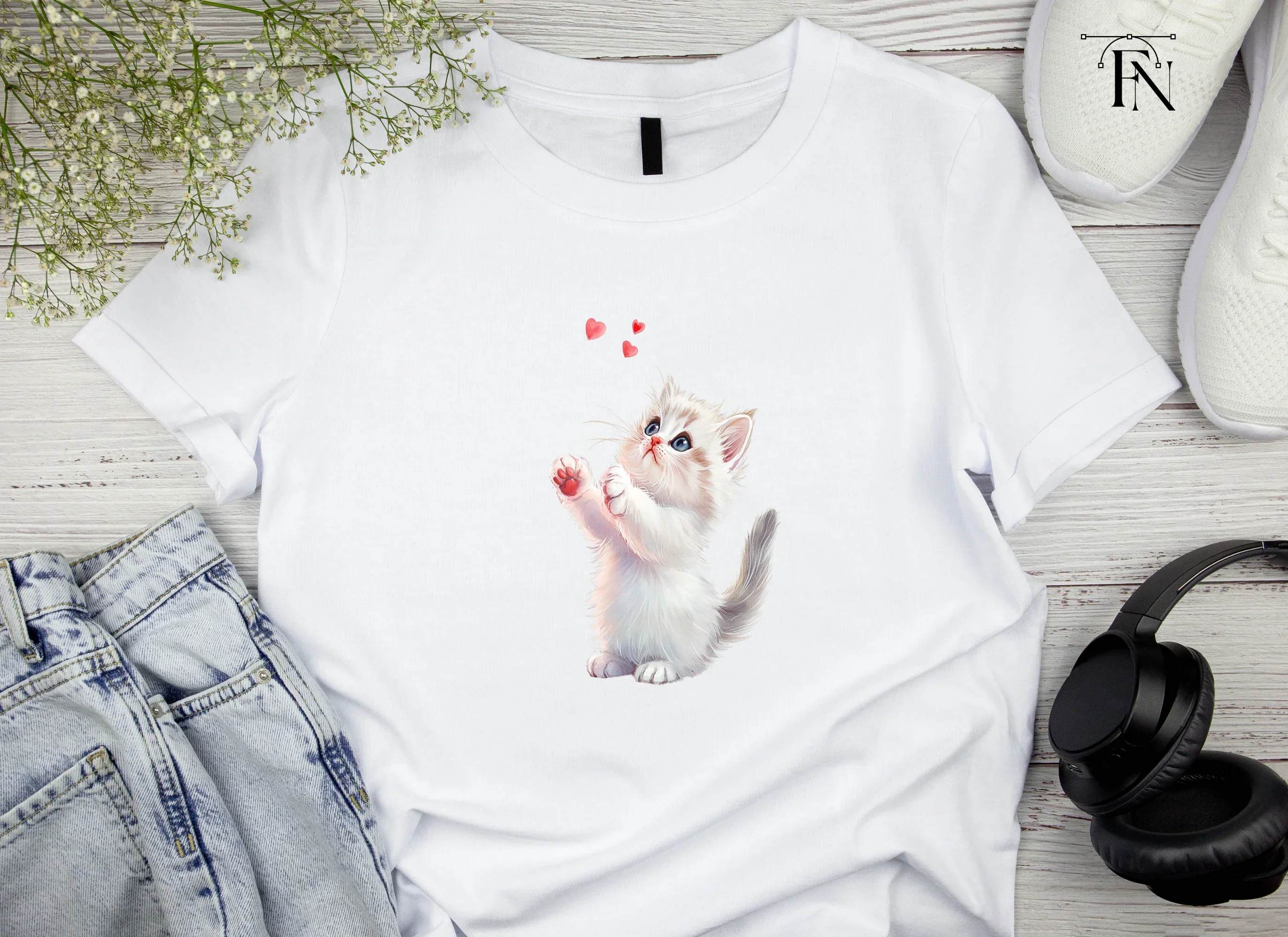 Adorable Kitten Playing With Hearts Clipart Bundle - Image 4