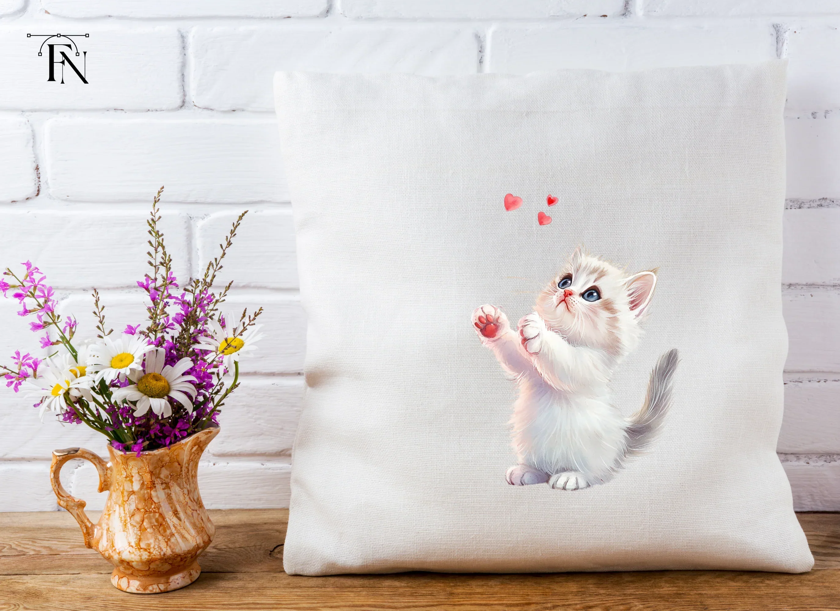 Adorable Kitten Playing With Hearts Clipart Bundle - Image 5
