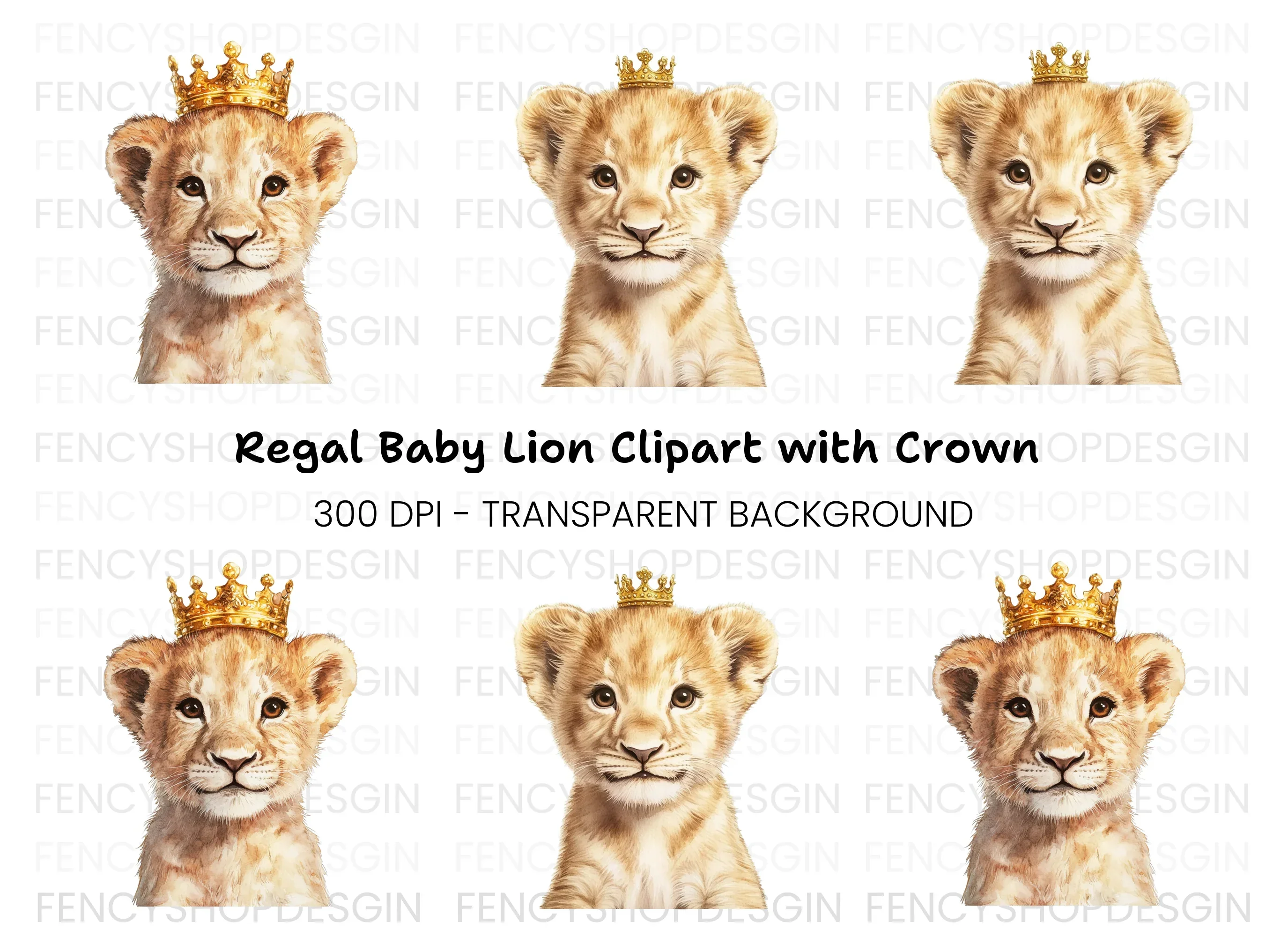Adorable Lion Cub with Crown Clipart Bundle