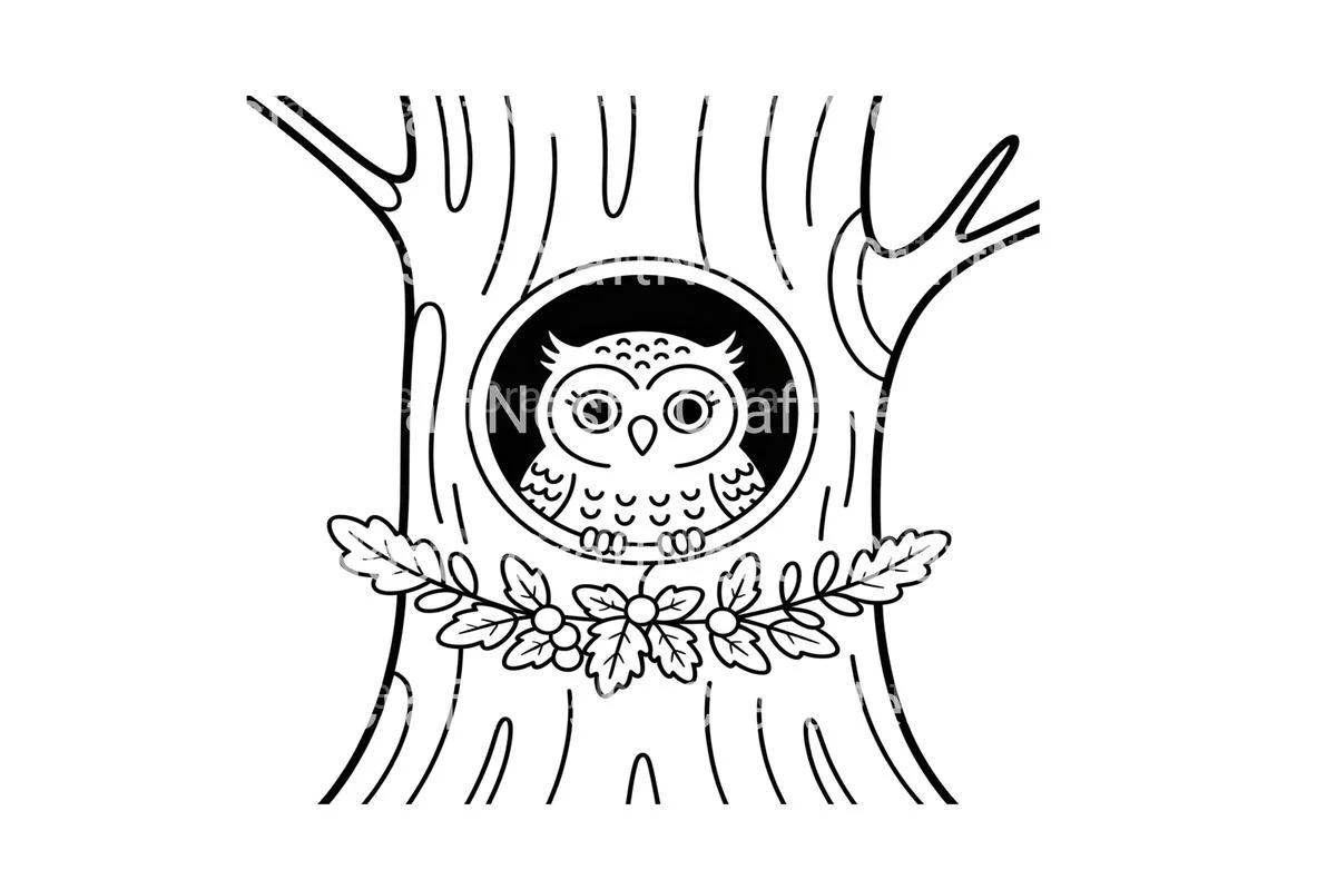 Adorable Owl in Tree Coloring Books - Image 2