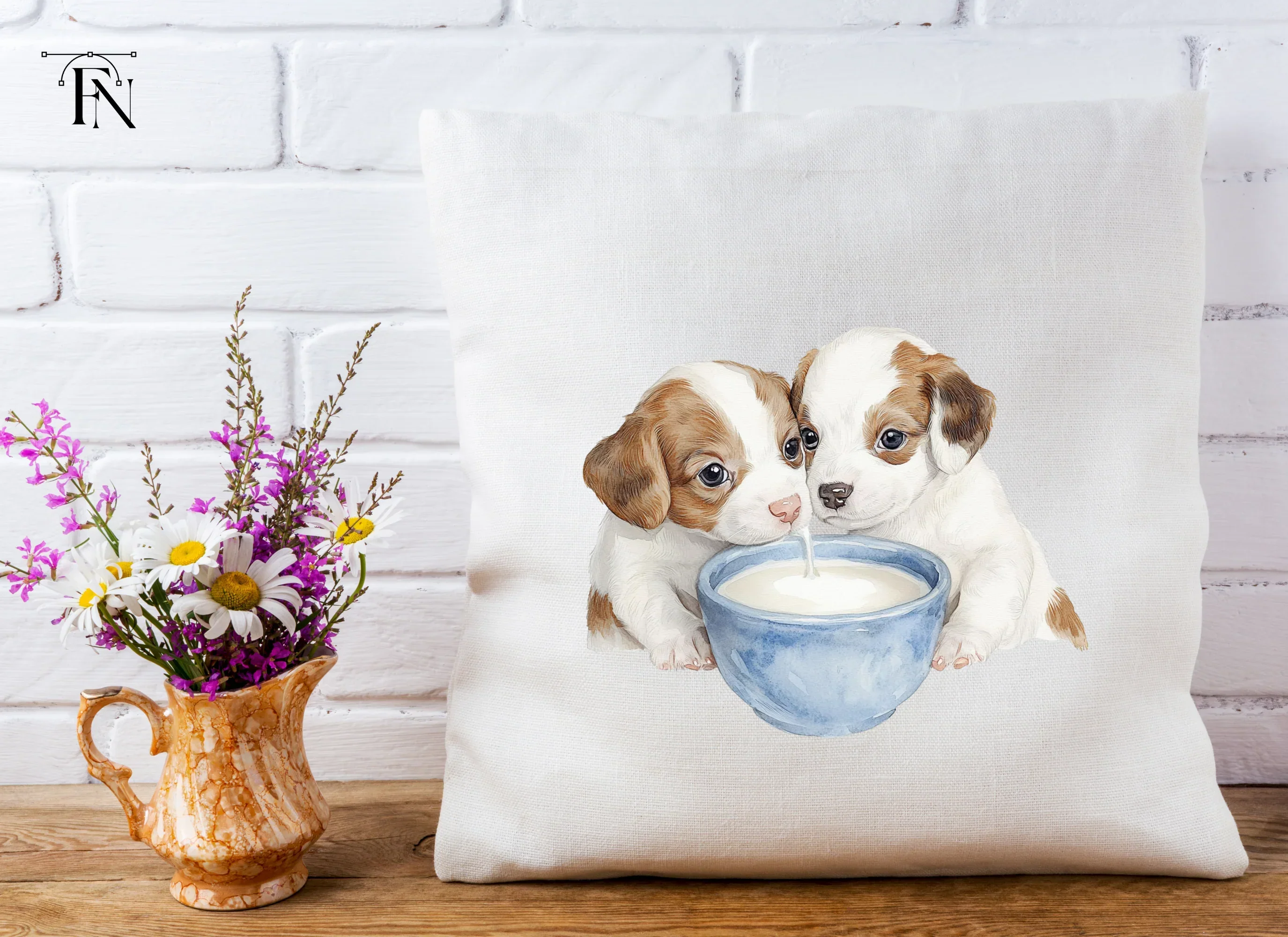 Adorable Puppy Pairs Drinking Milk Clipart Bundle - Image 5