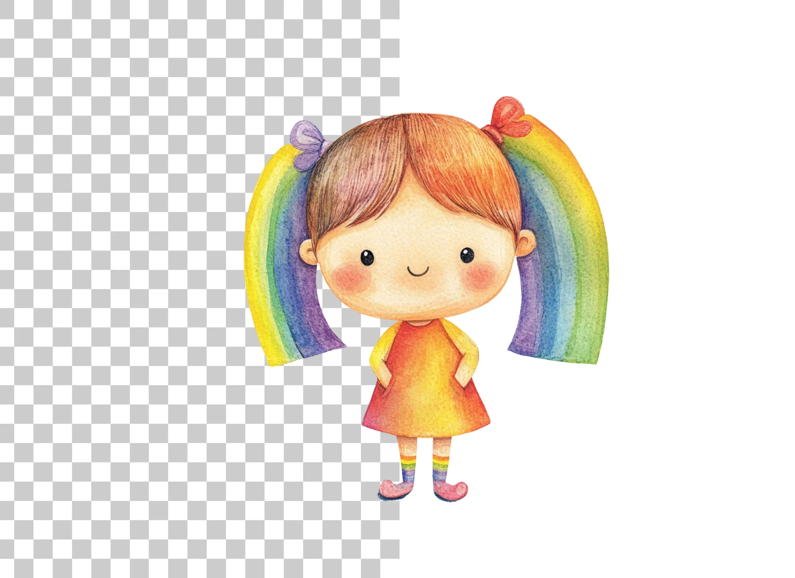 Adorable Rainbow Pigtails Girl Clipart Bundle - Image 2