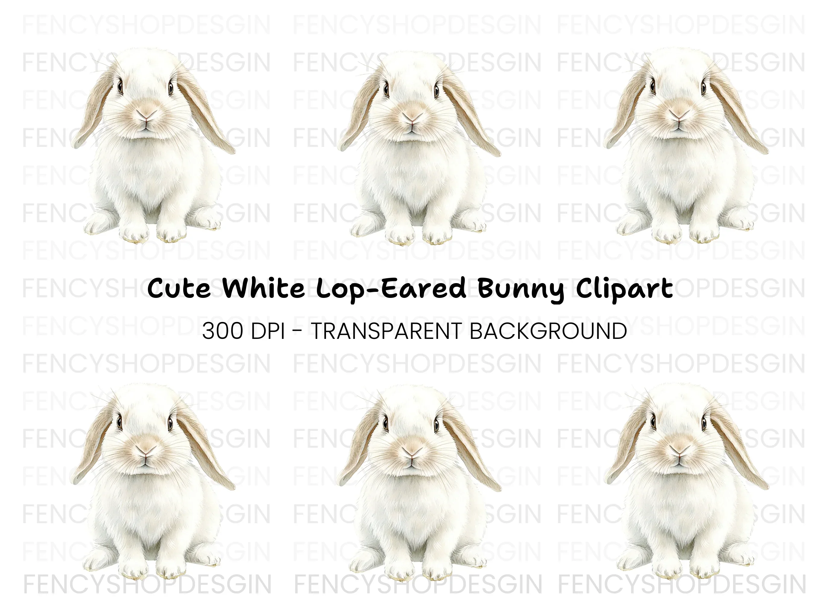 Adorable White Lop Eared Bunny Clipart Bundle