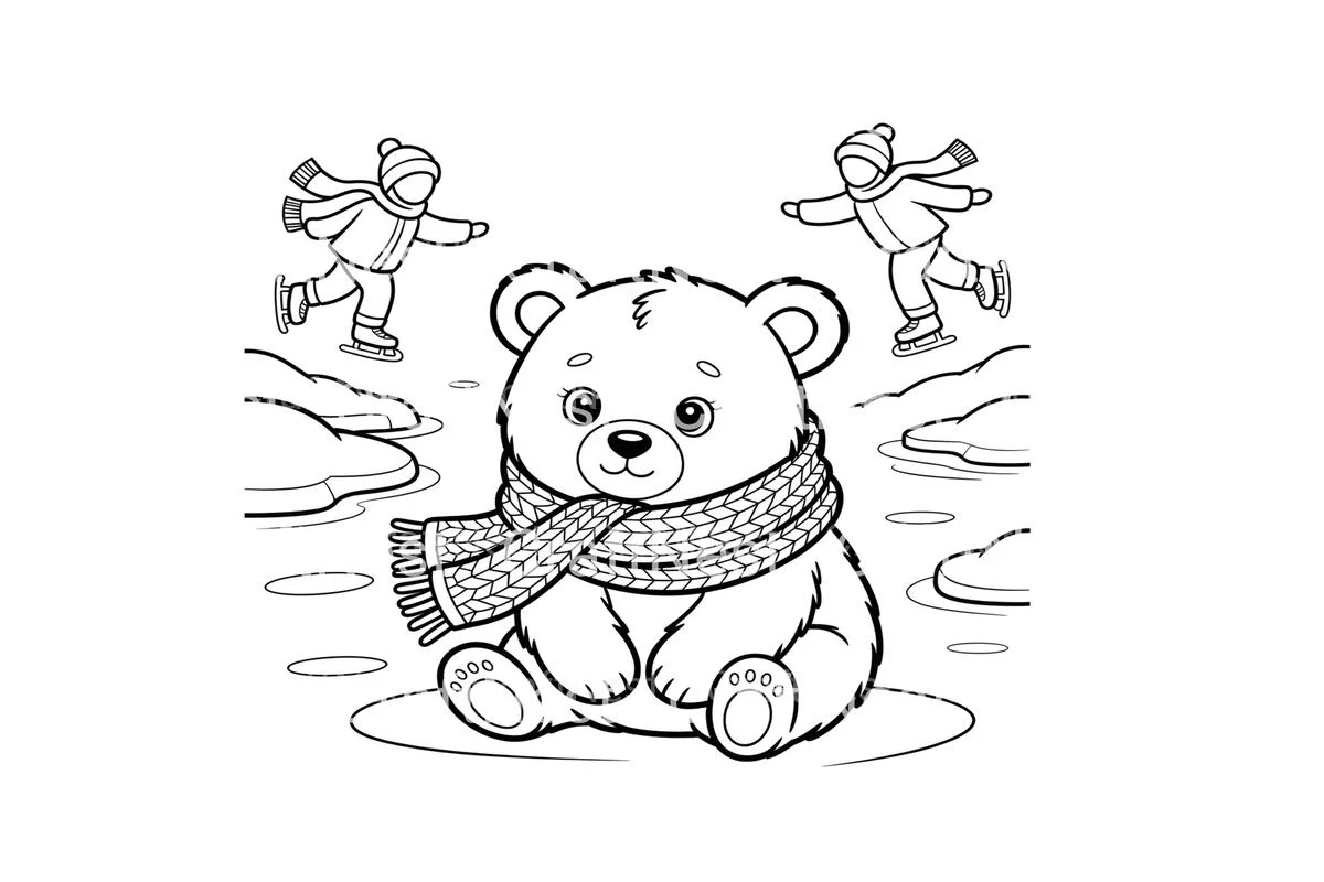Adorable Winter Bear Ice Skating Coloring Books - Image 2