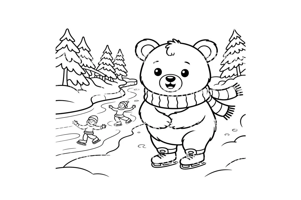 Adorable Winter Bear Ice Skating Coloring Books - Image 3