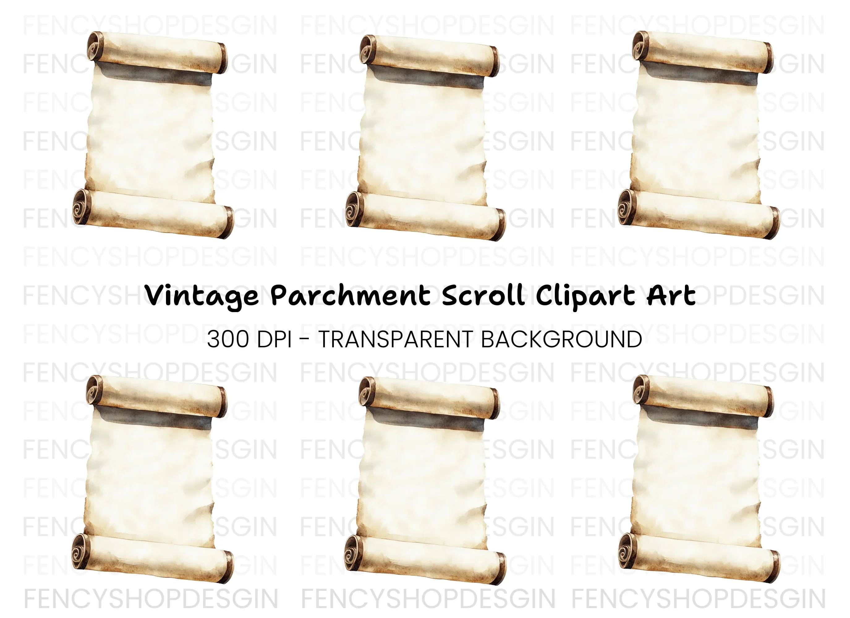 Aged Parchment Scroll Illustration Clipart Bundle