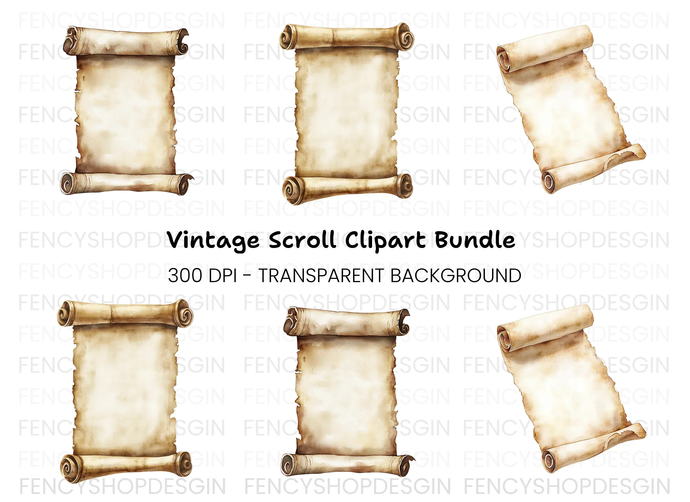 Aged Scroll Clipart Bundle