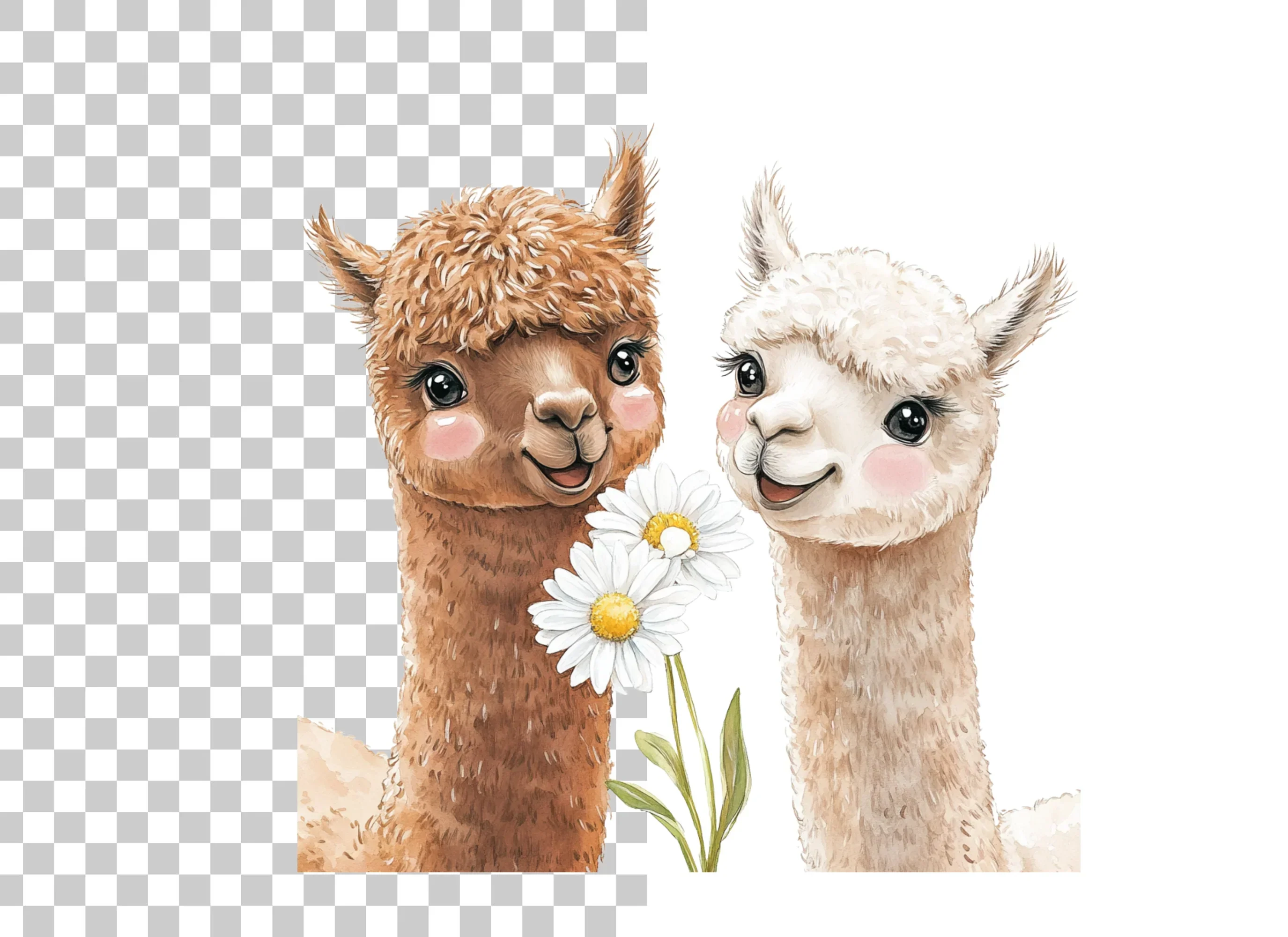 Alpaca Friends with Daisies Clipart Bundle - Image 3