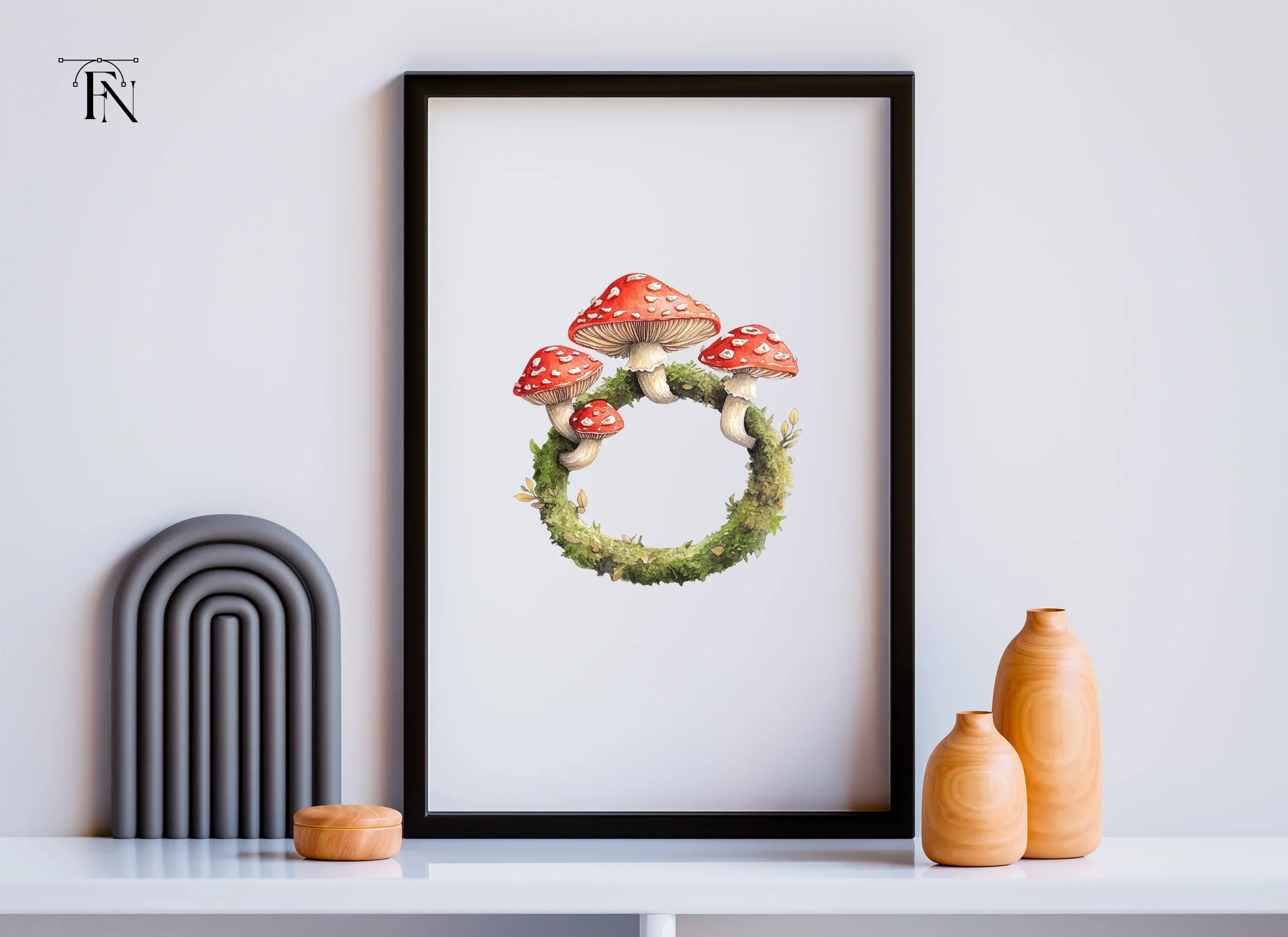 Amanita Mushroom Mossy Wreath Clipart Bundle - Image 3