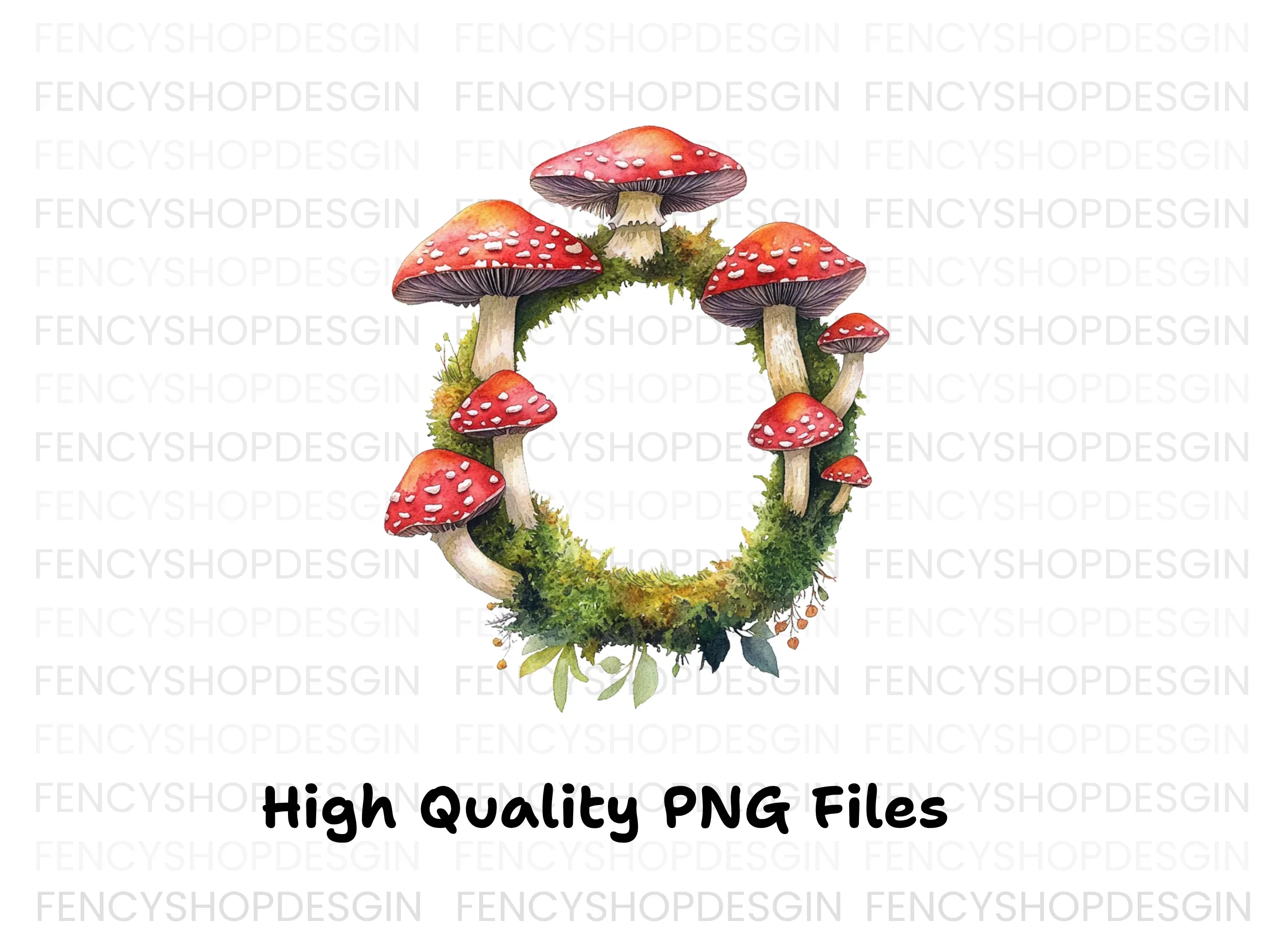 Amanita Mushroom Mossy Wreath Clipart Bundle - Image 4