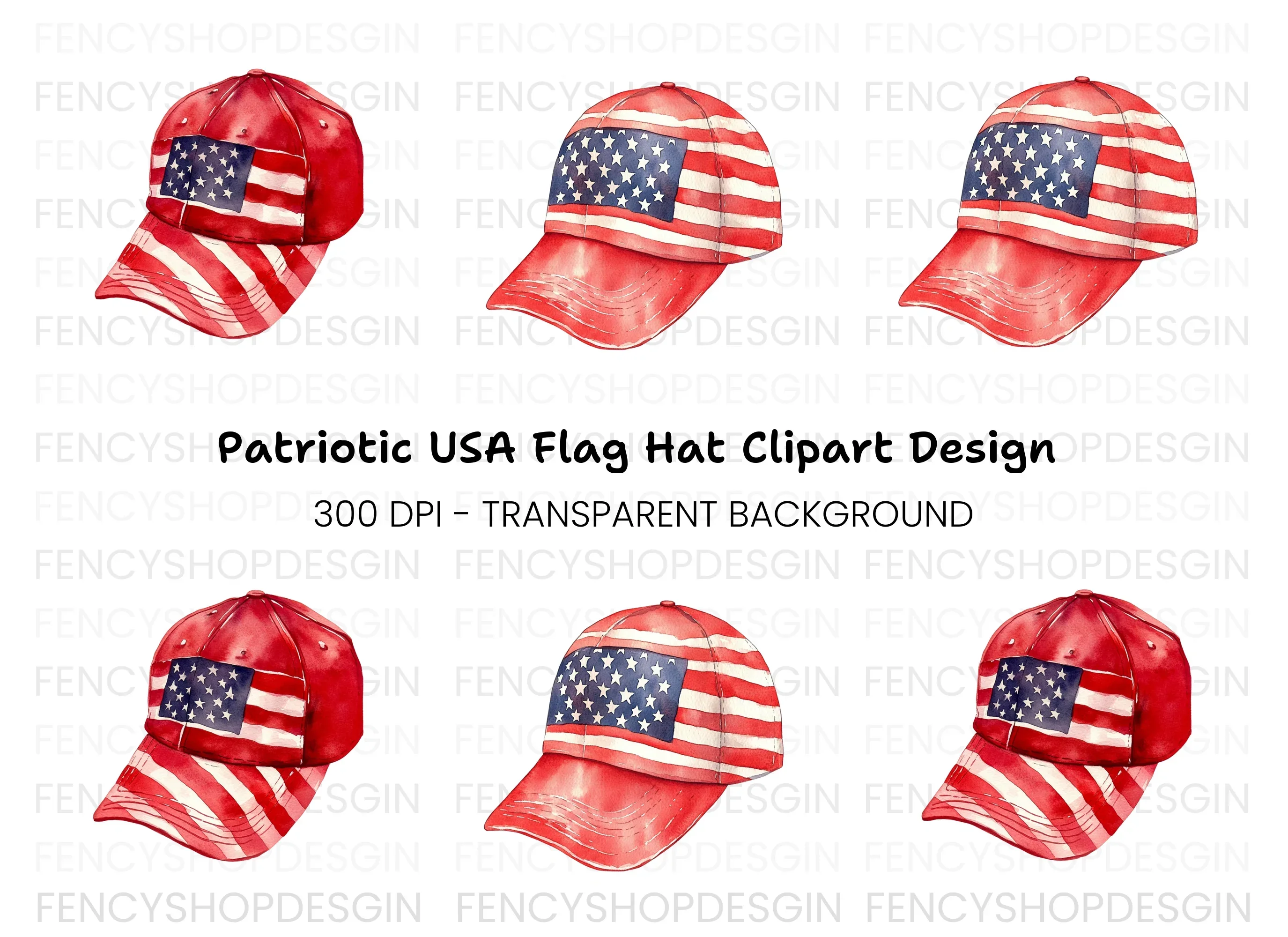 American Flag Baseball Hat Clipart Bundle