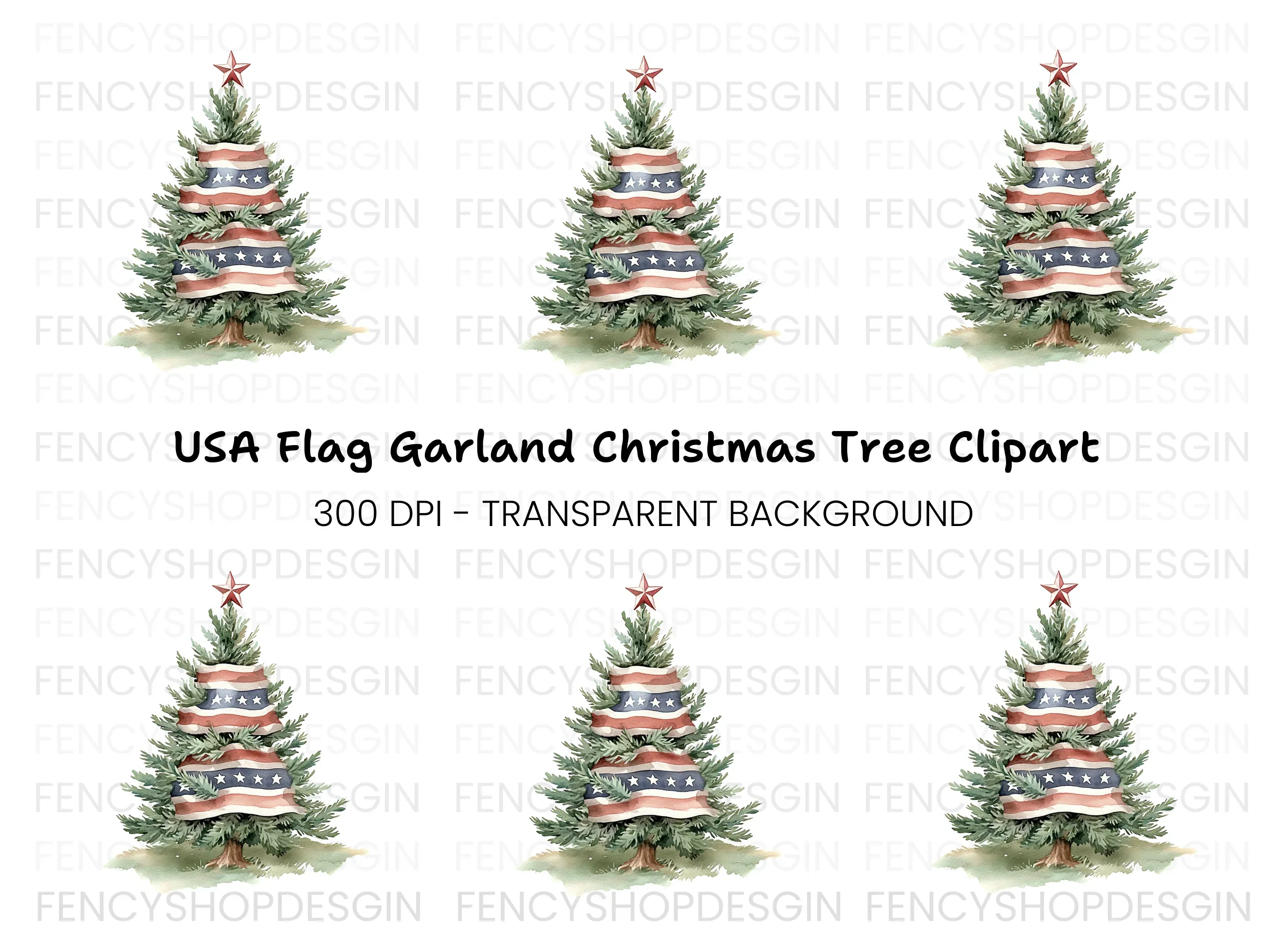 American Flag Christmas Tree Clipart Bundle
