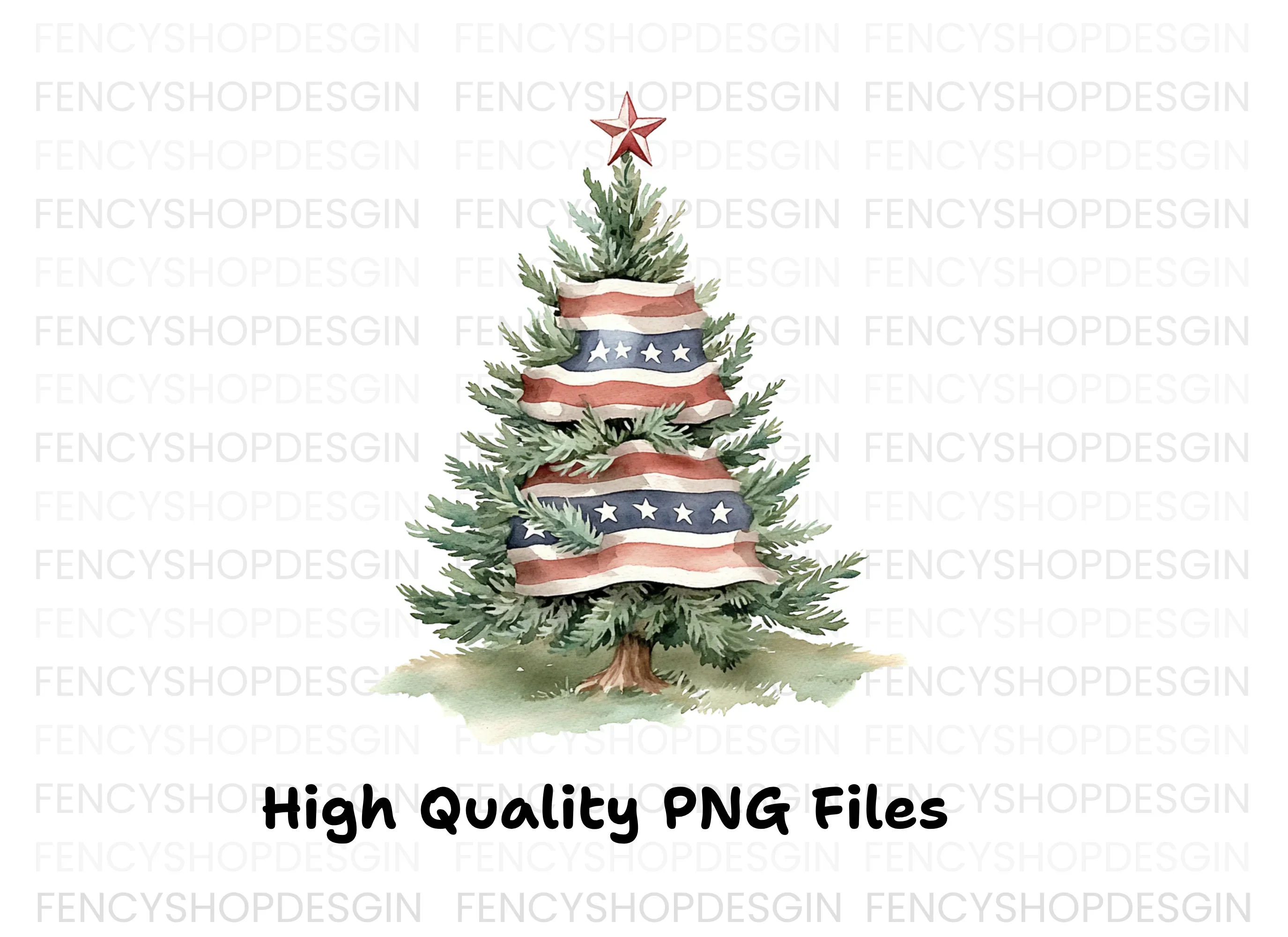 American Flag Christmas Tree Clipart Bundle - Image 3