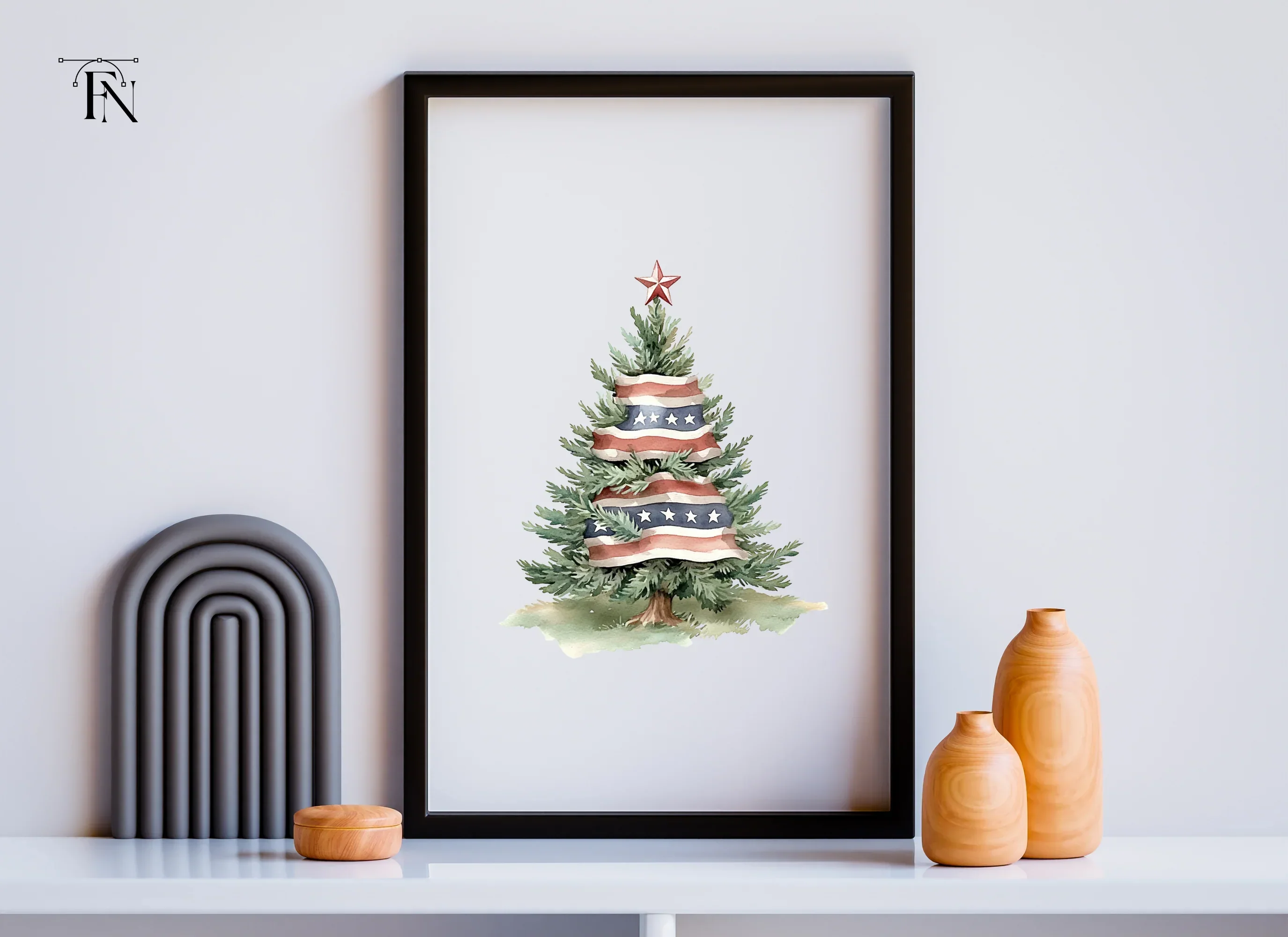 American Flag Christmas Tree Clipart Bundle - Image 6
