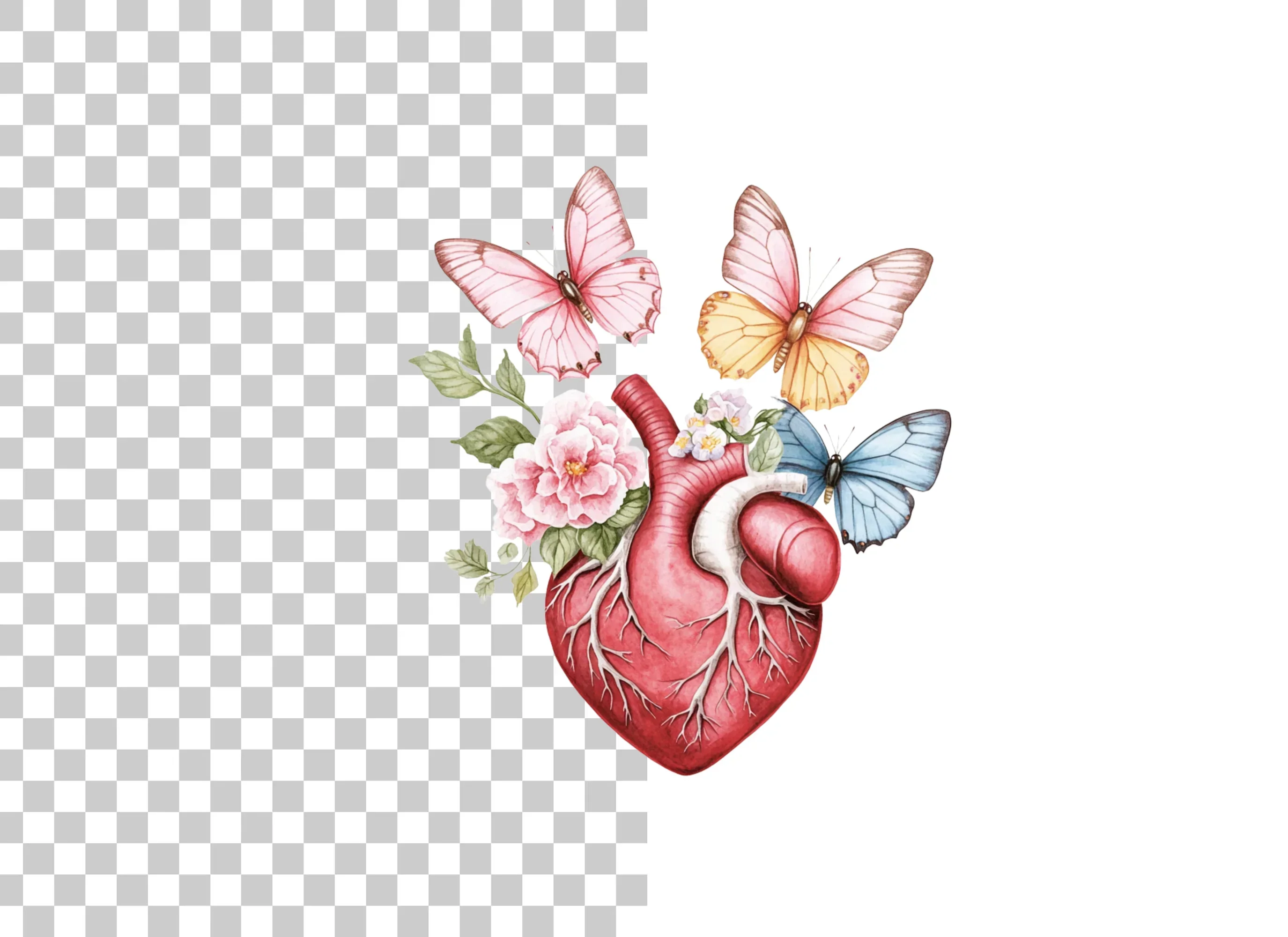 Anatomical Heart with Butterflies Clipart Bundle - Image 2