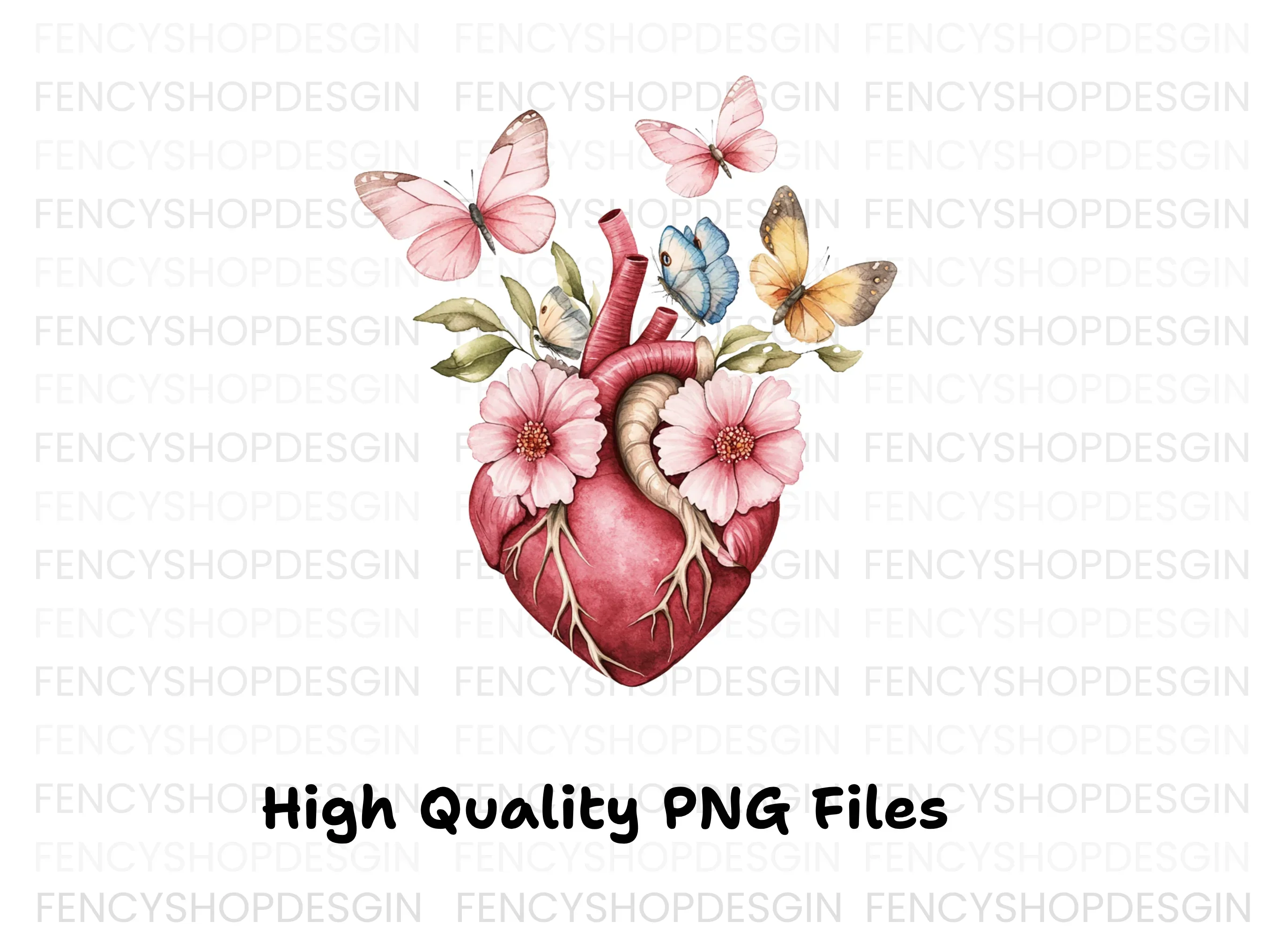 Anatomical Heart with Butterflies Clipart Bundle - Image 3