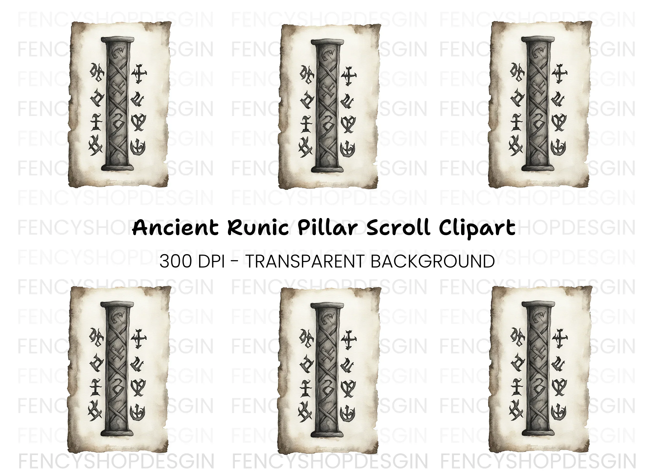 Ancient Runic Scroll Clipart Bundle