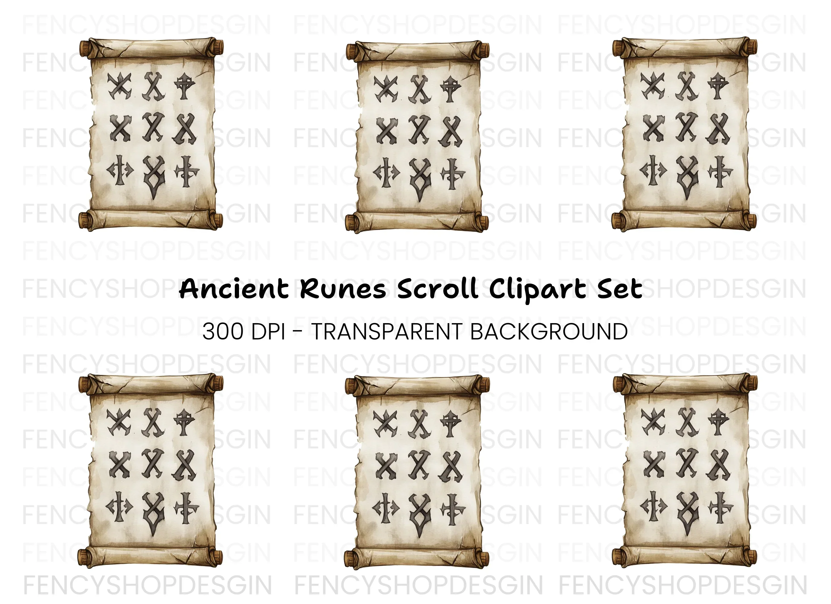 Ancient Scroll Mysterious Symbols Clipart Bundle