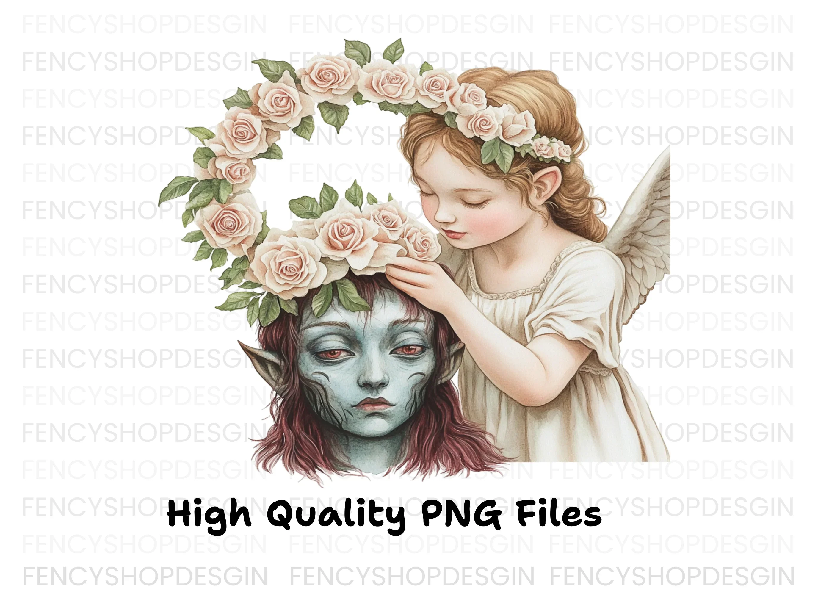 Angel and Elf with Flower Crown Clipart Bundle - Image 3