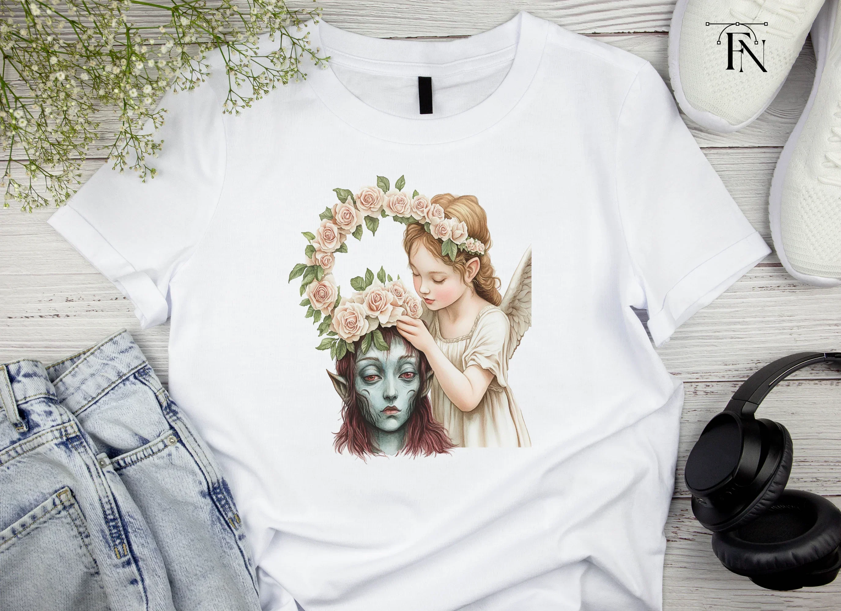 Angel and Elf with Flower Crown Clipart Bundle - Image 4