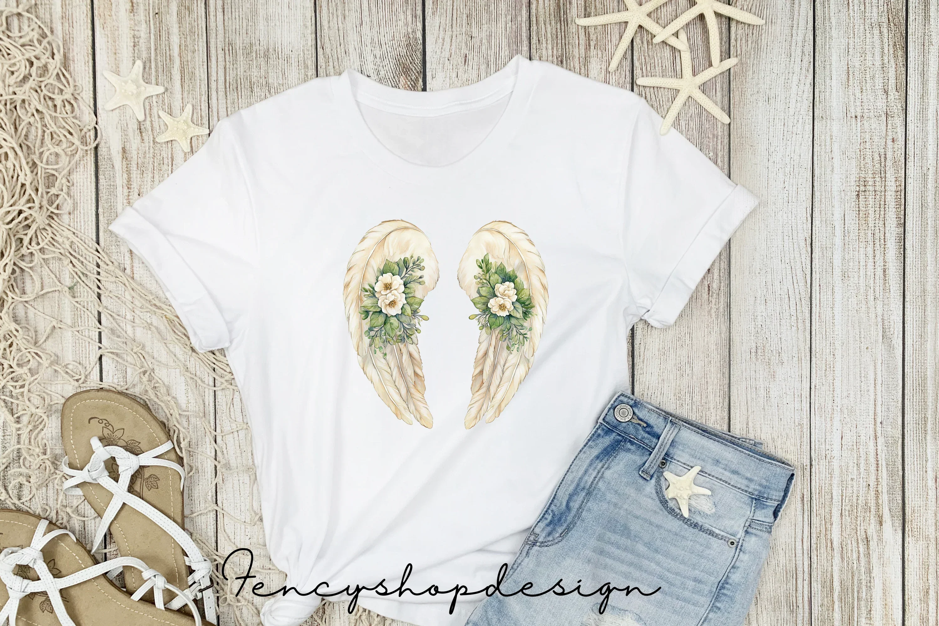 Angel Wings and Flowers Clipart Bundle - Image 4