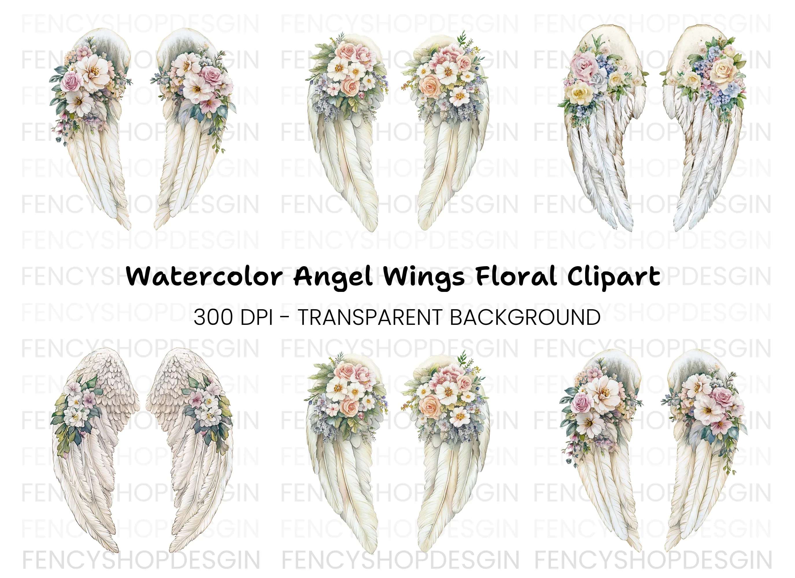 Angel Wings Floral Clipart Bundle