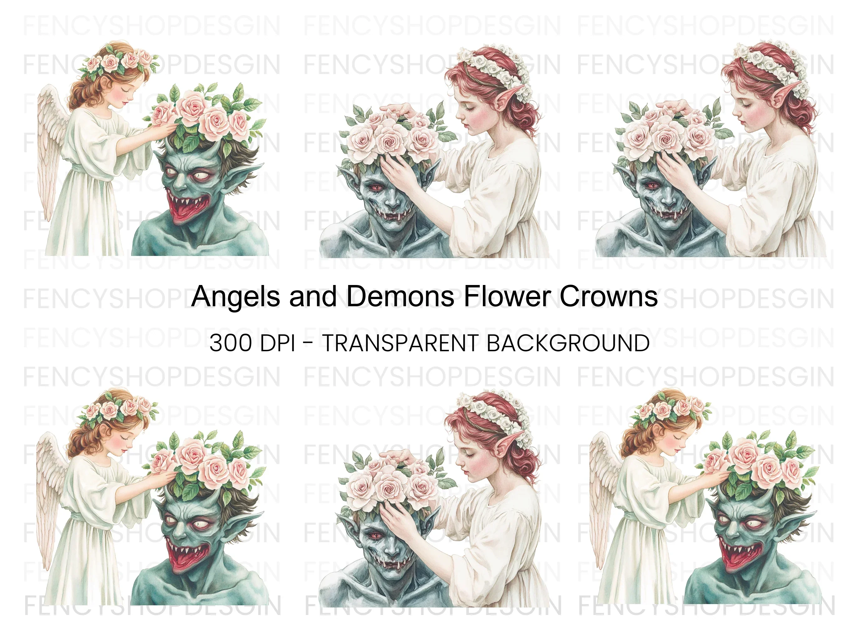 Angels and Demons Flower Crown Clipart Bundle