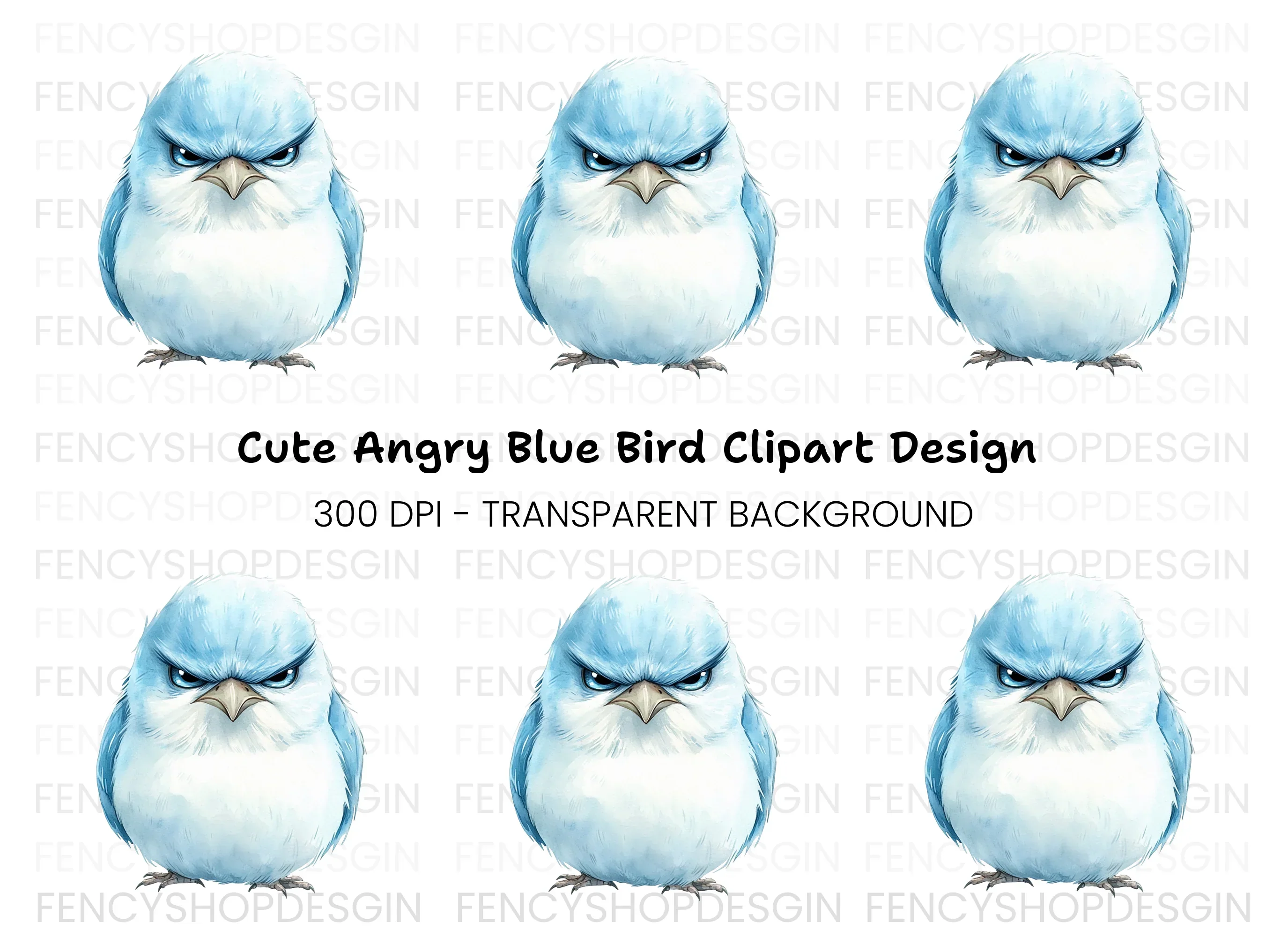 Angry Blue Bird Illustration Clipart Bundle